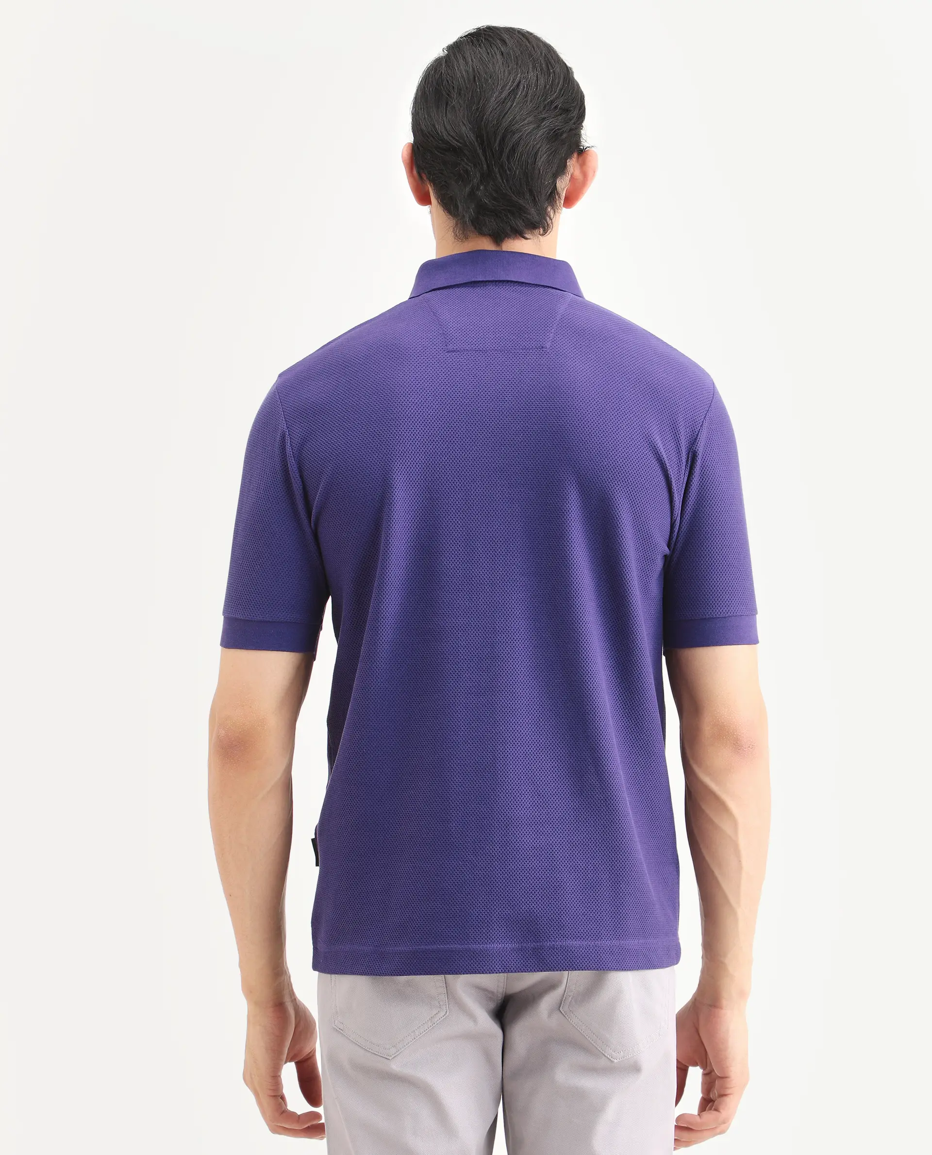 Rare Rabbit Men's Zego Flouroscent Purple Cotton Blend Fabric Half Sleeve Jonny Collar Regular Fit Plain Polo - Image 8