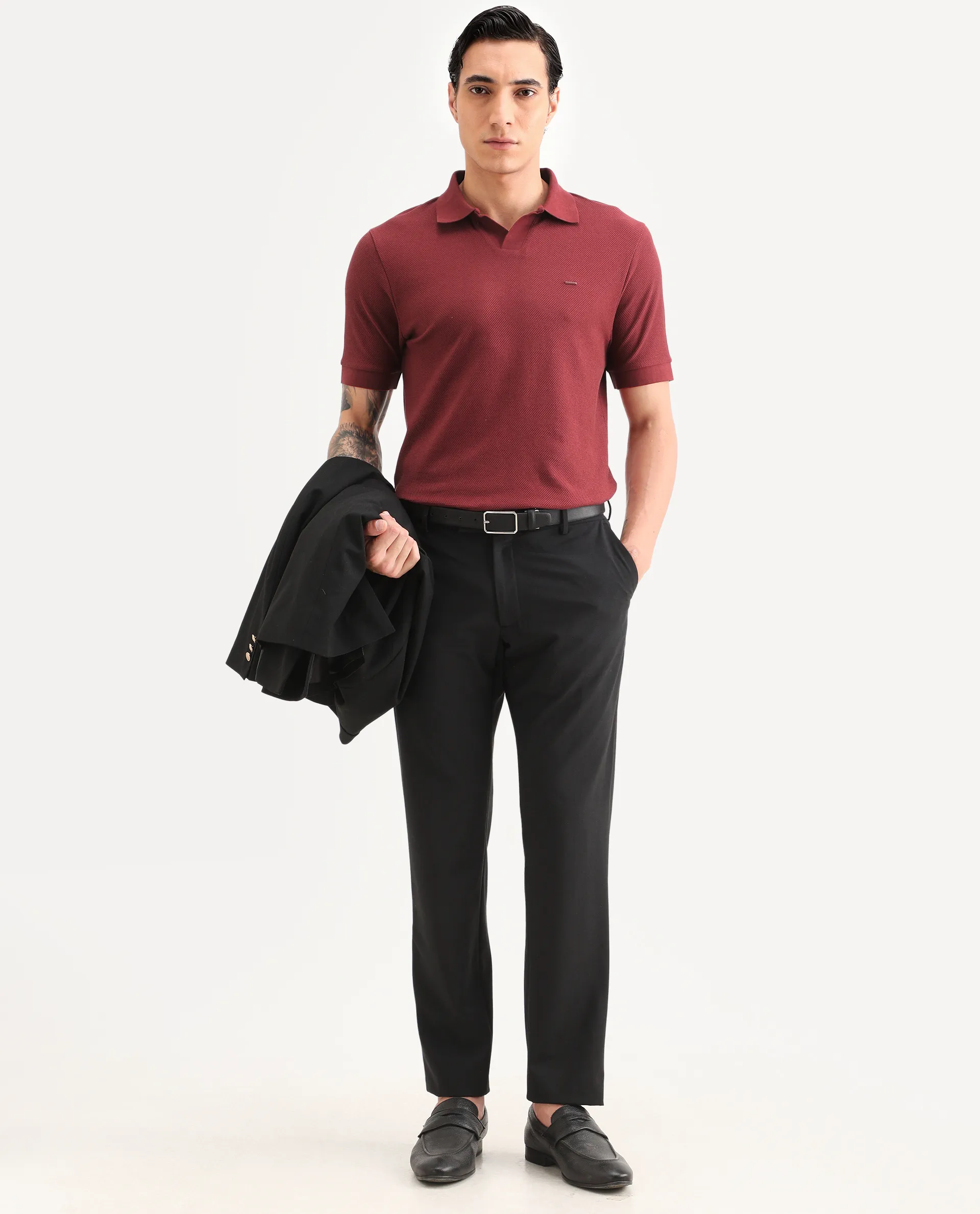 Rare Rabbit Men's Zego Red Cotton Blend Fabric Half Sleeve Jonny Collar Regular Fit Plain Polo - Image 2