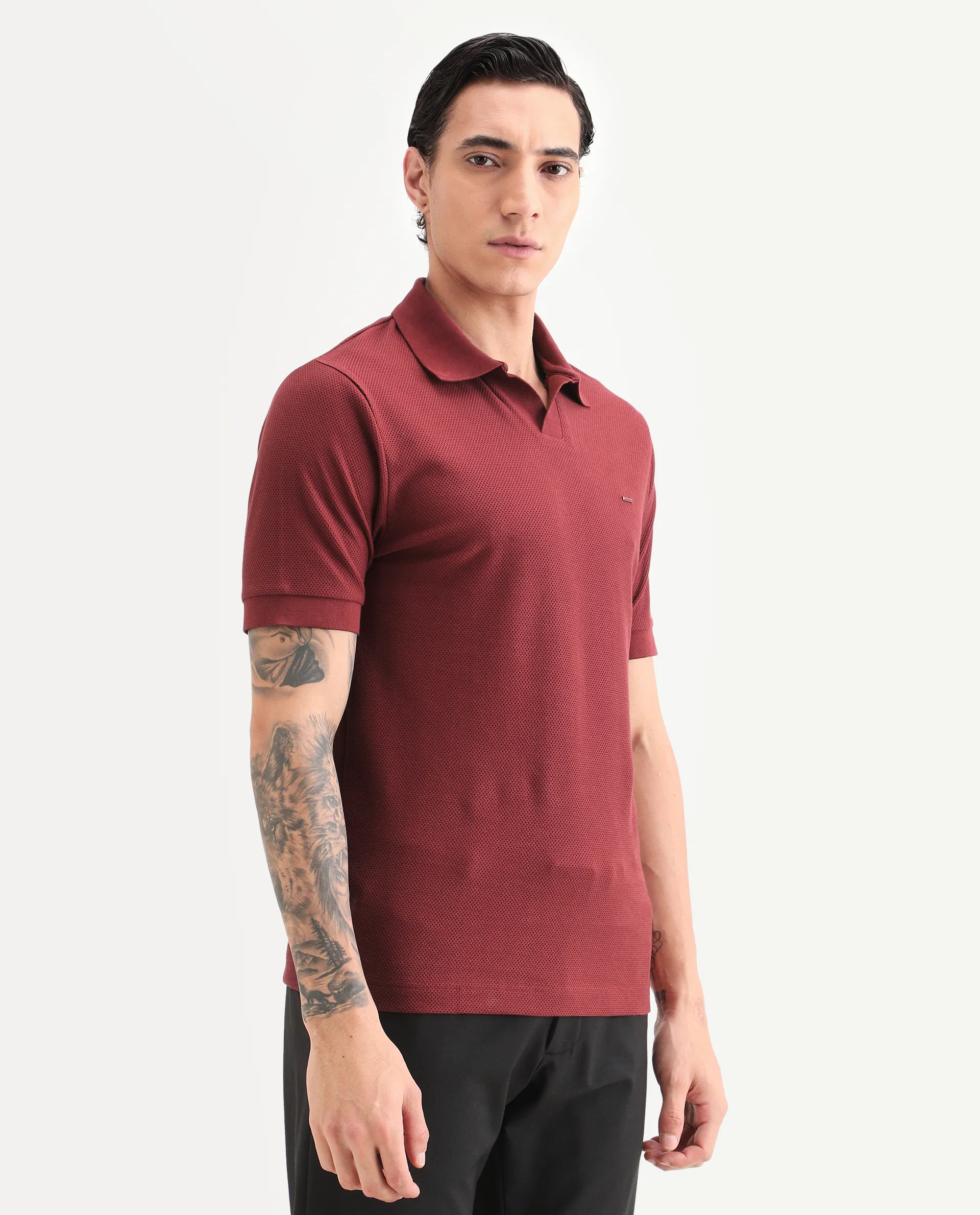 Rare Rabbit Men's Zego Red Cotton Blend Fabric Half Sleeve Jonny Collar Regular Fit Plain Polo - Image 6