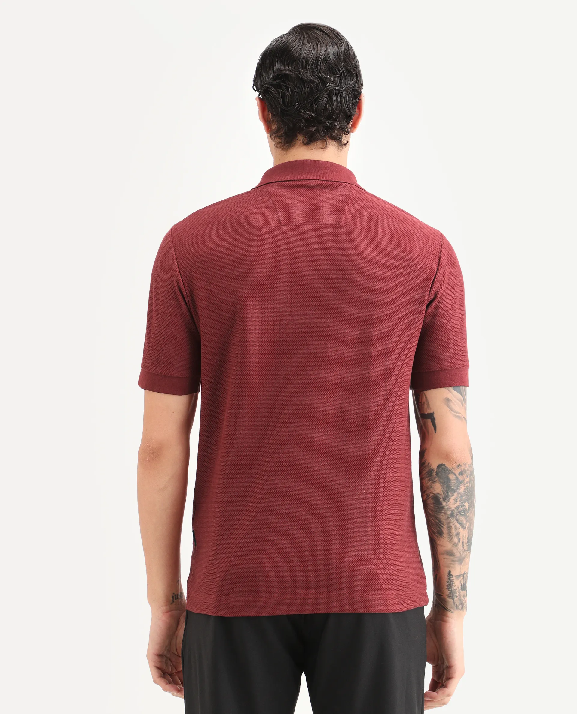 Rare Rabbit Men's Zego Red Cotton Blend Fabric Half Sleeve Jonny Collar Regular Fit Plain Polo - Image 8