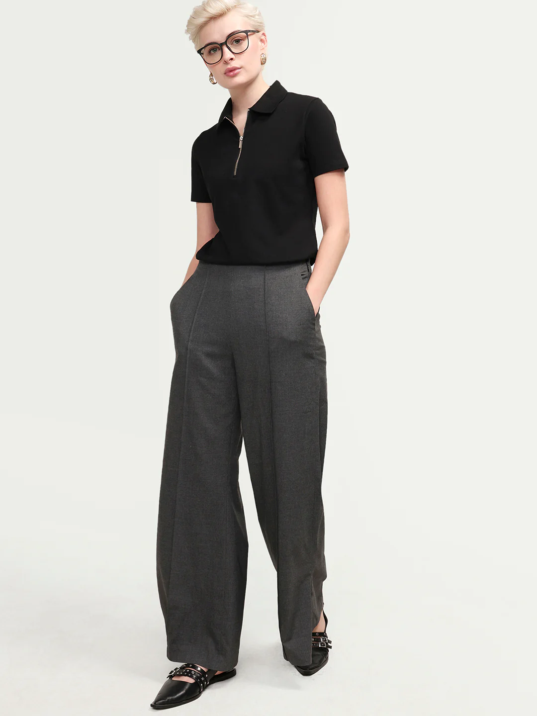Rareism Women's Zeke Black Cotton Blend Half Sleeve Regular Fit Plain Polo - Image 2