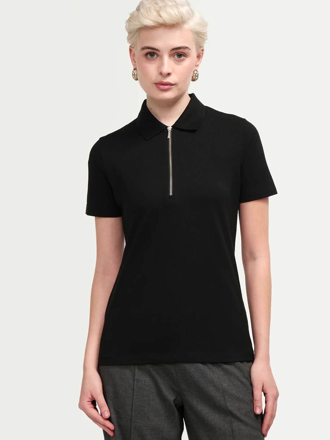 Rareism Women's Zeke Black Cotton Blend Half Sleeve Regular Fit Plain Polo - Image 3