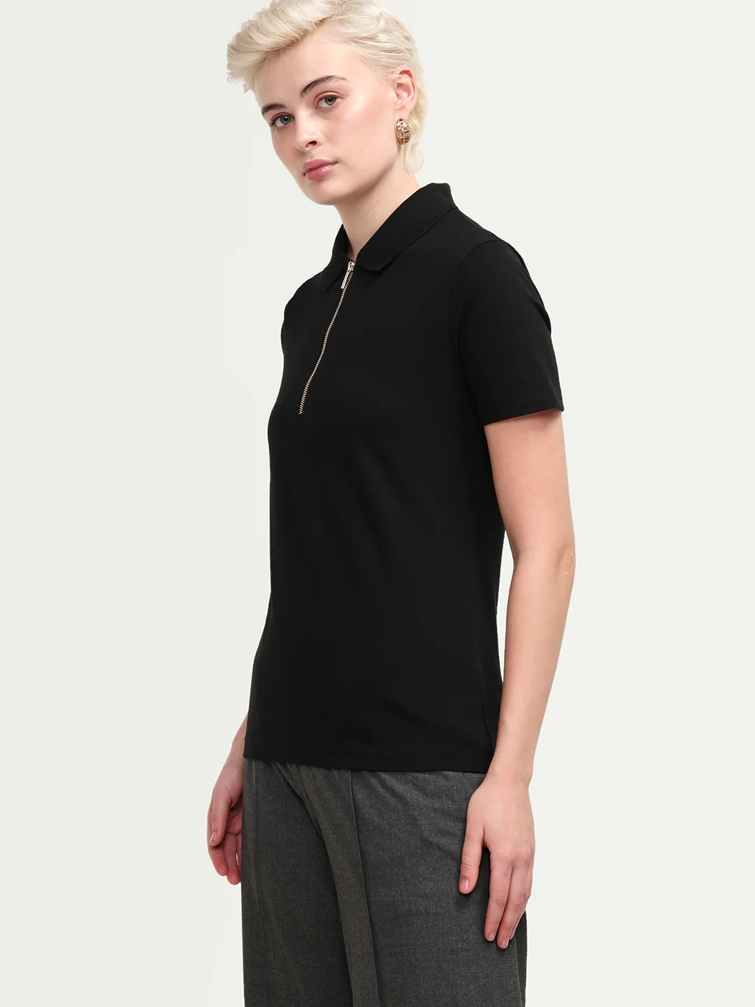 Rareism Women's Zeke Black Cotton Blend Half Sleeve Regular Fit Plain Polo - Image 5