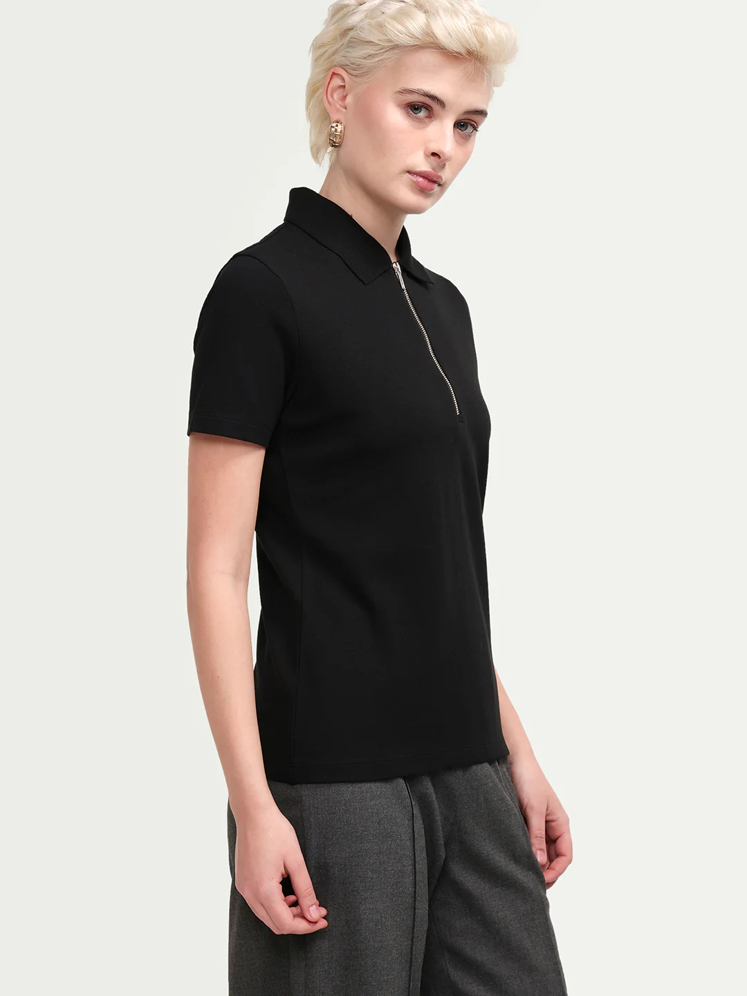 Rareism Women's Zeke Black Cotton Blend Half Sleeve Regular Fit Plain Polo - Image 6
