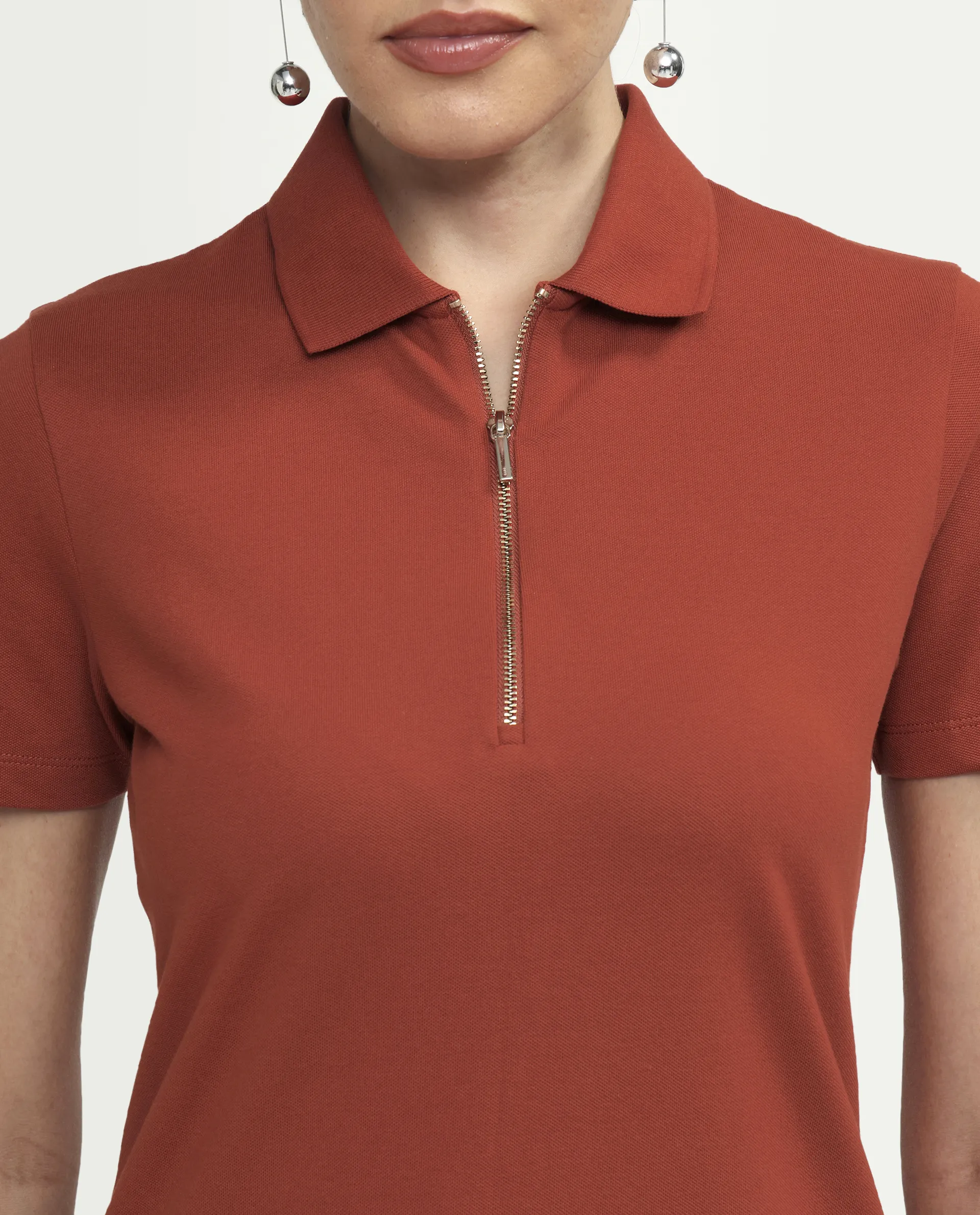 Rareism Women's Zeke Rust Cotton Blend Half Sleeve Regular Fit Plain Polo - Image 4