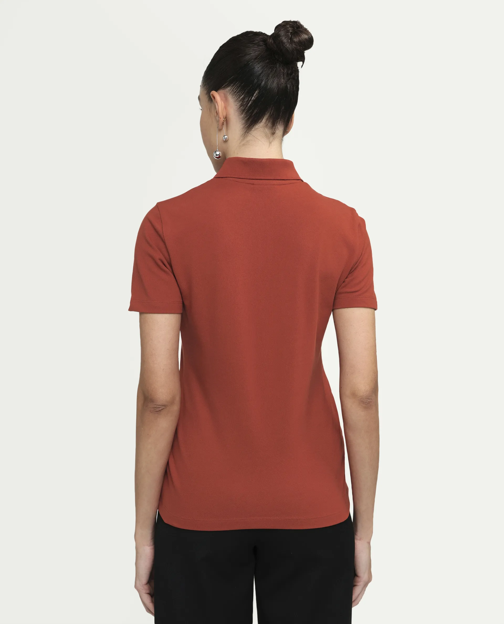 Rareism Women's Zeke Rust Cotton Blend Half Sleeve Regular Fit Plain Polo - Image 7