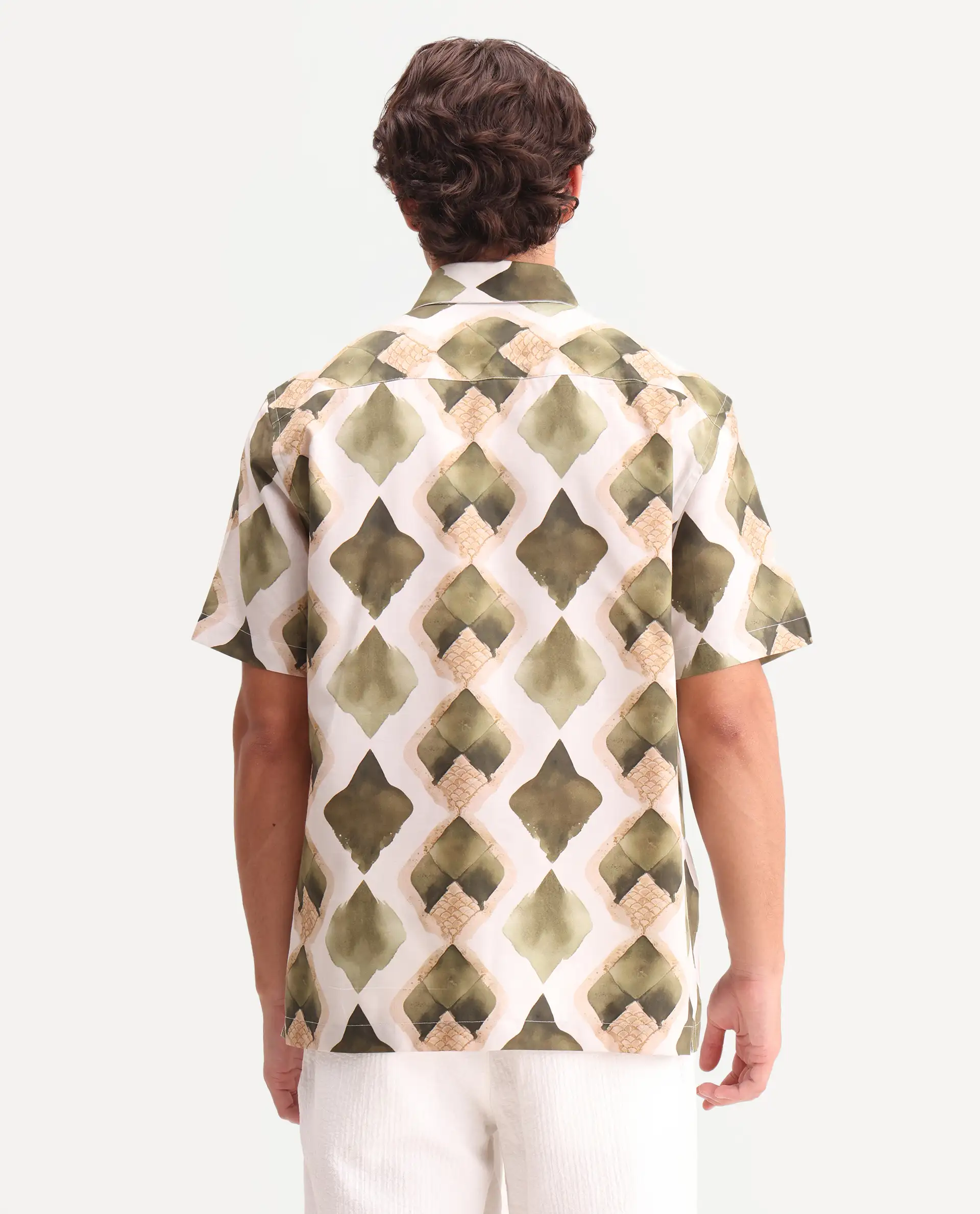 Rare Rabbit Men's Zeken Beige Cotton Blend Fabric Half Sleeve Regular Fit Geometric Print Shirt - Image 7