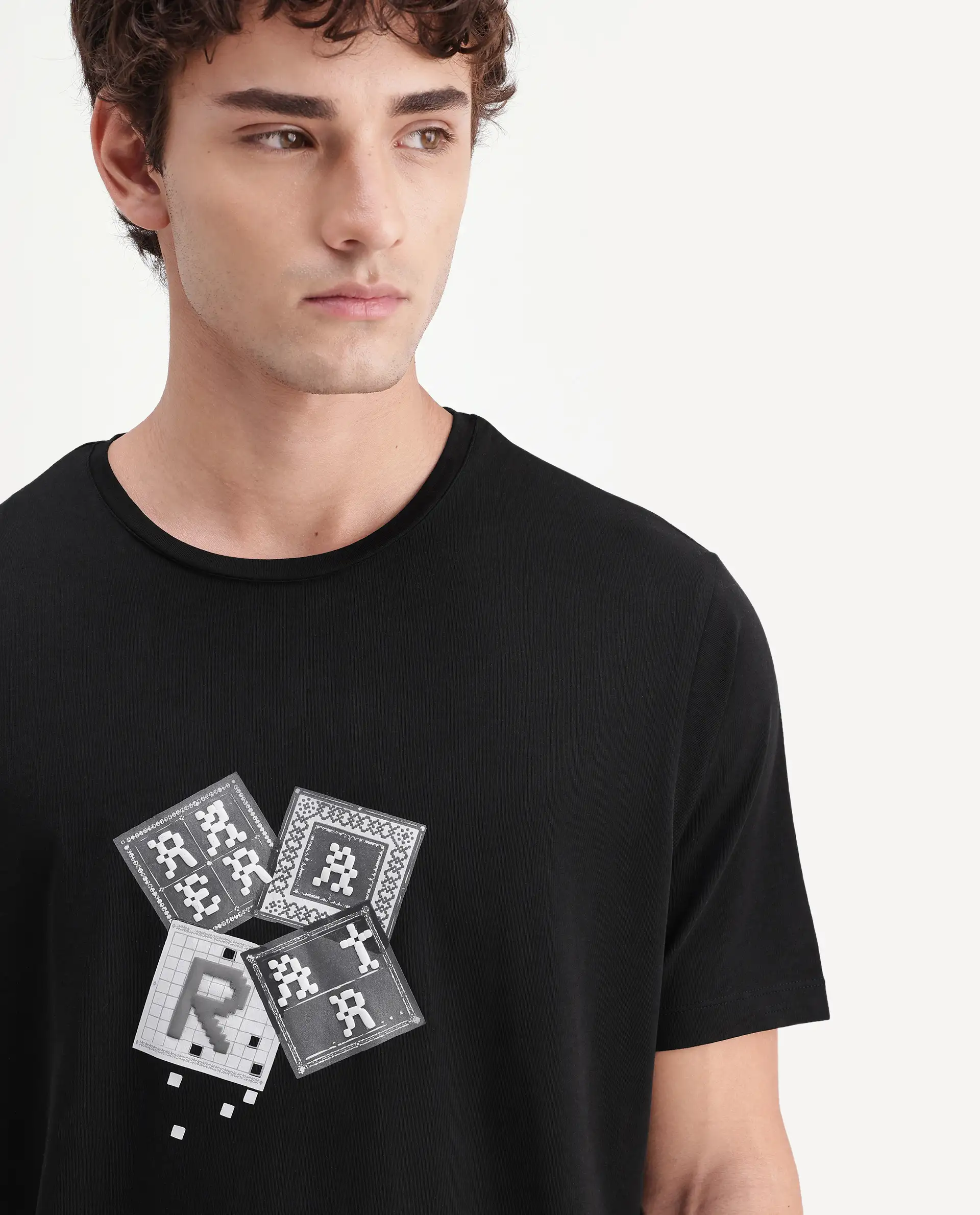 Rare Rabbit Men's Zeko Black Cotton Blend Crew Neck Regular Graphic Print T-Shirt - Image 3