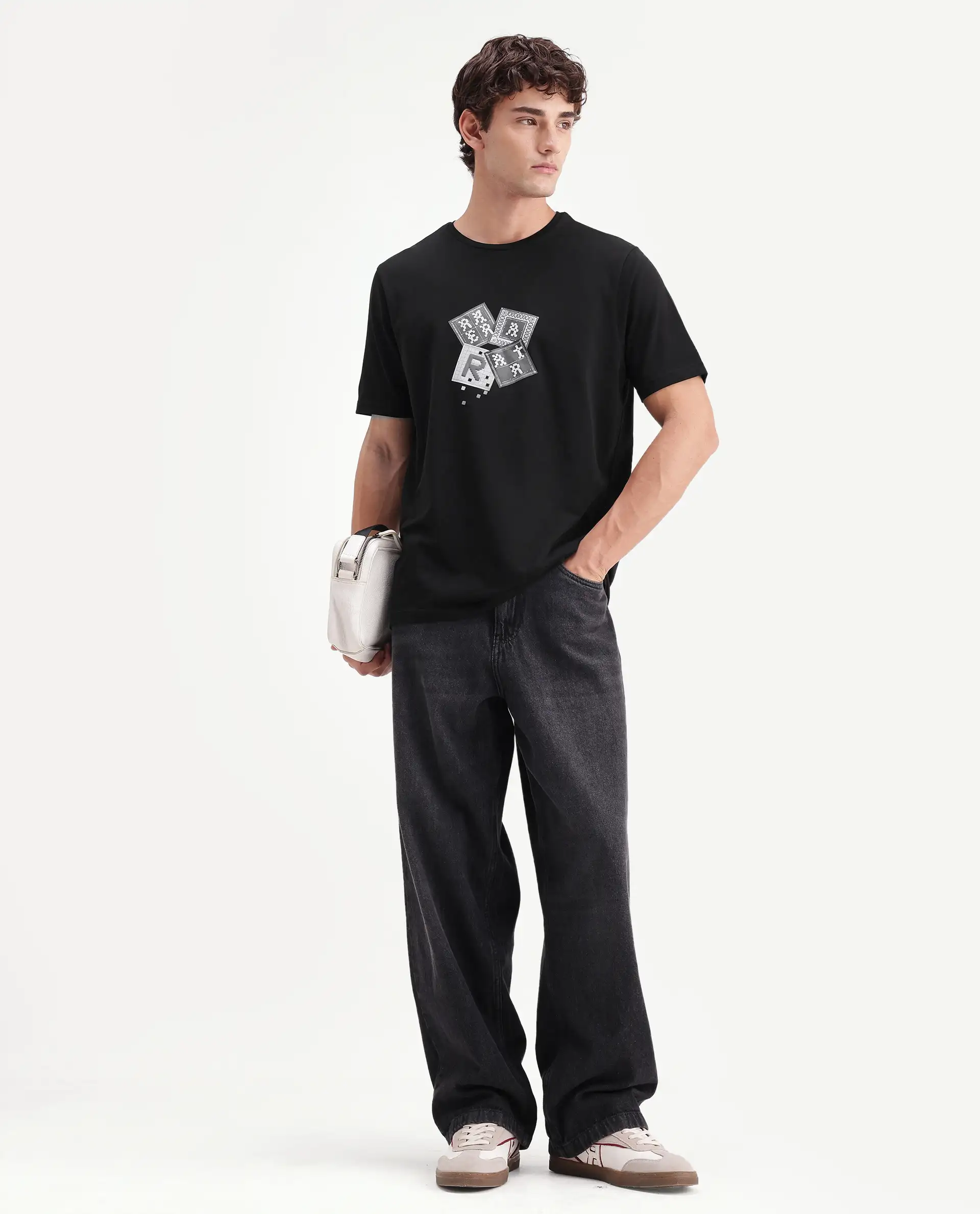 Rare Rabbit Men's Zeko Black Cotton Blend Crew Neck Regular Graphic Print T-Shirt - Image 7