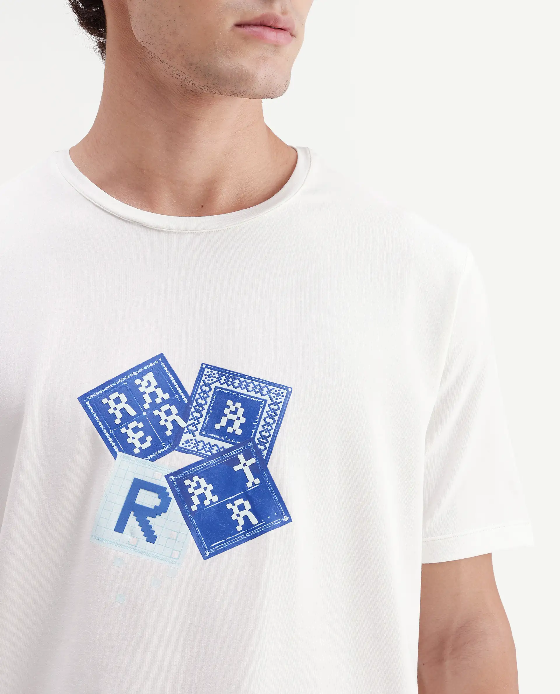 Rare Rabbit Men's Zeko Off White Cotton Blend Crew Neck Regular Graphic Print T-Shirt - Image 3