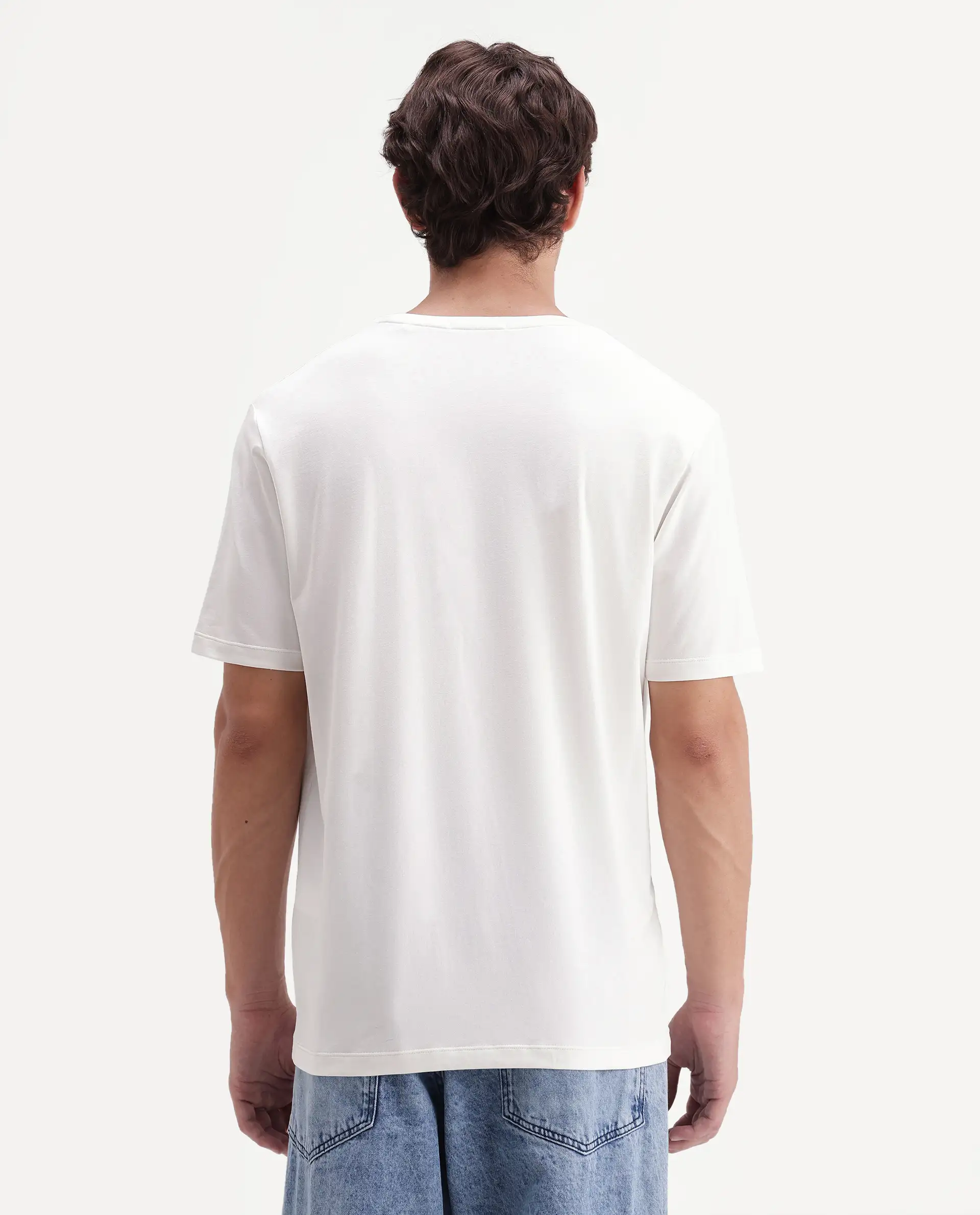 Rare Rabbit Men's Zeko Off White Cotton Blend Crew Neck Regular Graphic Print T-Shirt - Image 7
