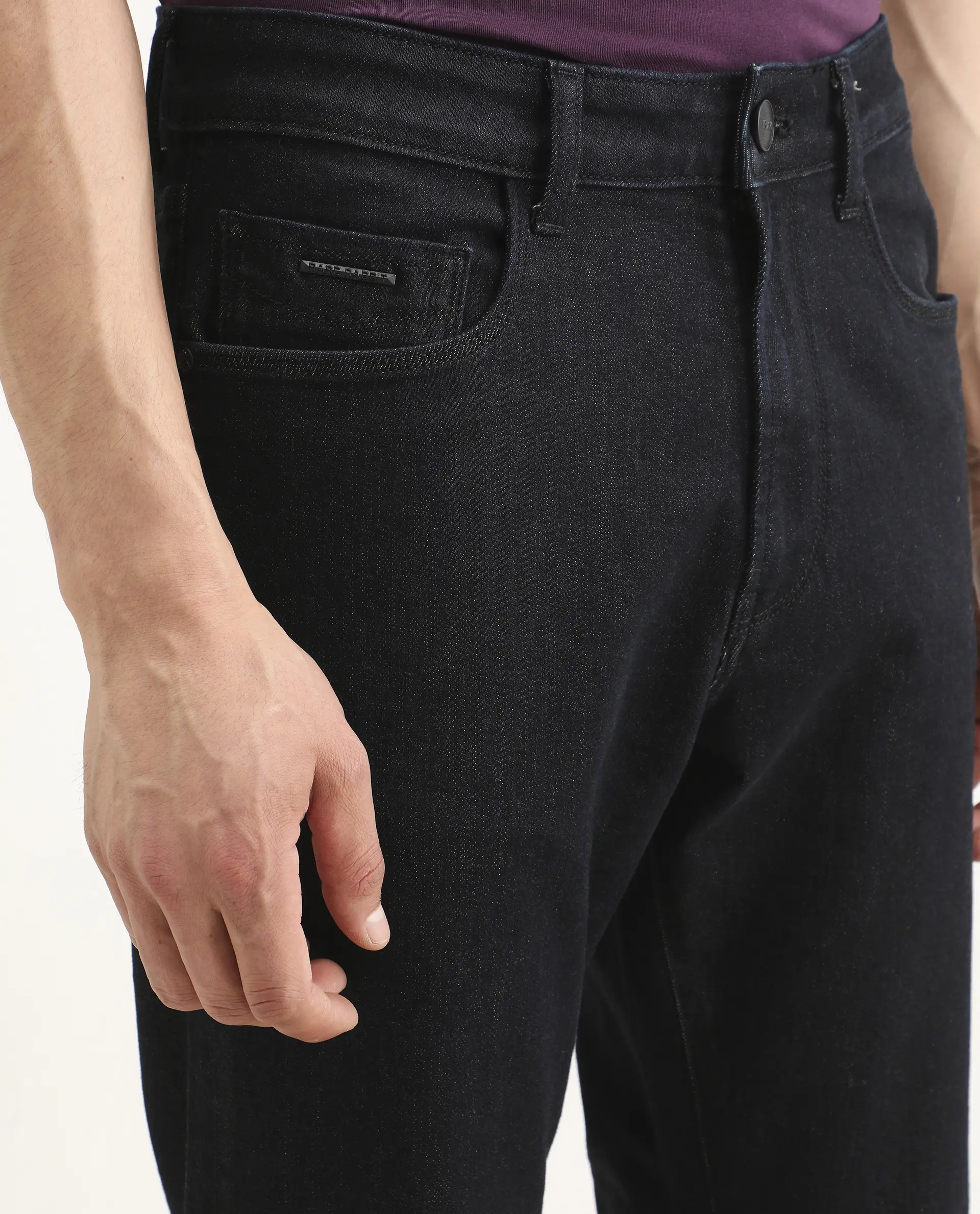 Rare Rabbit Men's Zelk Dark Navy Cotton Blend Fabric Morris Regular Plain Jeans - Image 3