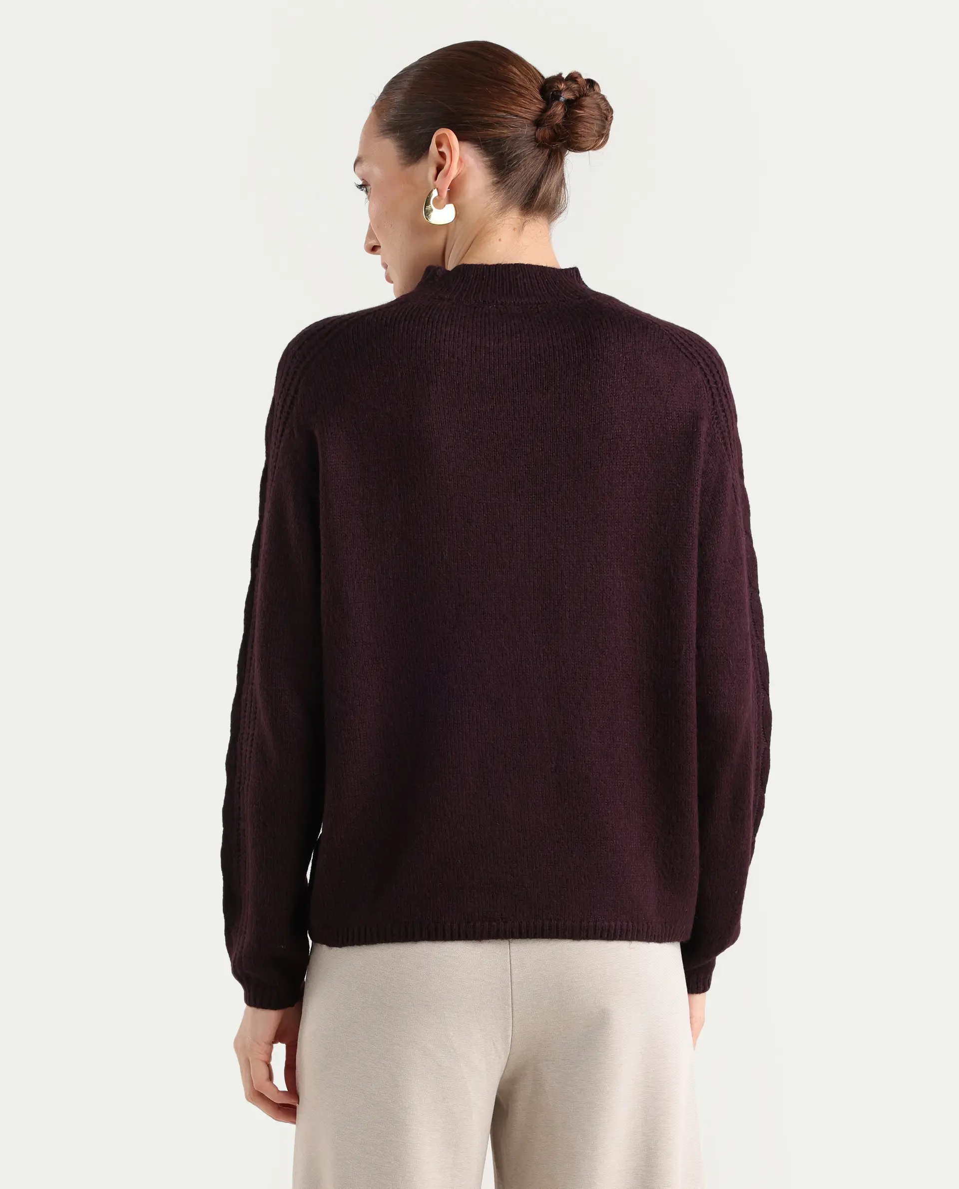 Rareism Women's Zella Dark Maroon Acrylic Blend High Neck Plain Regular Fit Sweater - Image 8