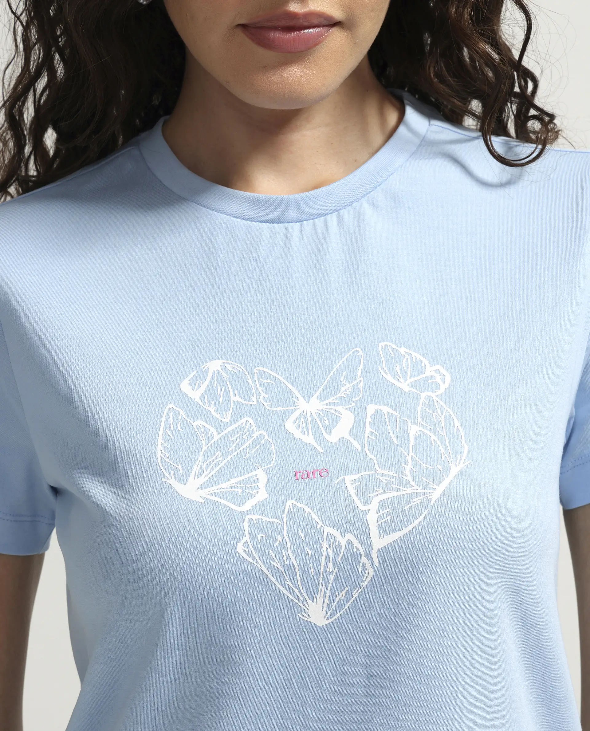 Rareism Women's Zelly Light Blue Cotton Crew Neck Pull-On Regular Object Print T-Shirt - Image 4