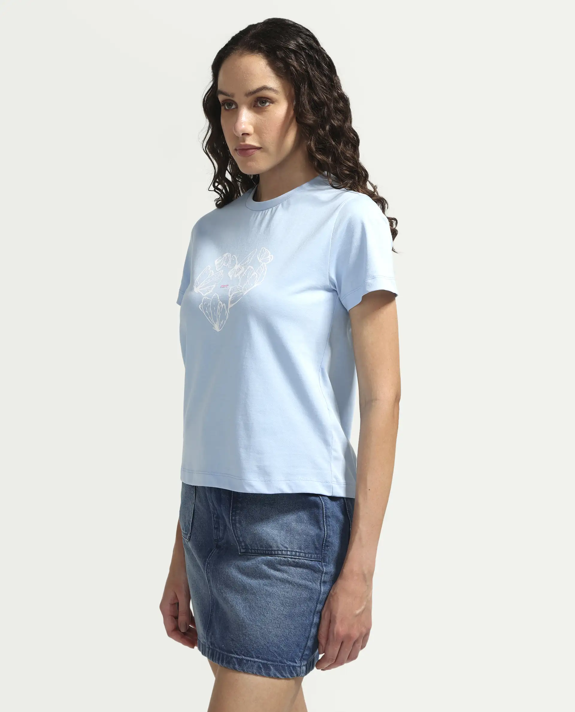 Rareism Women's Zelly Light Blue Cotton Crew Neck Pull-On Regular Object Print T-Shirt - Image 5