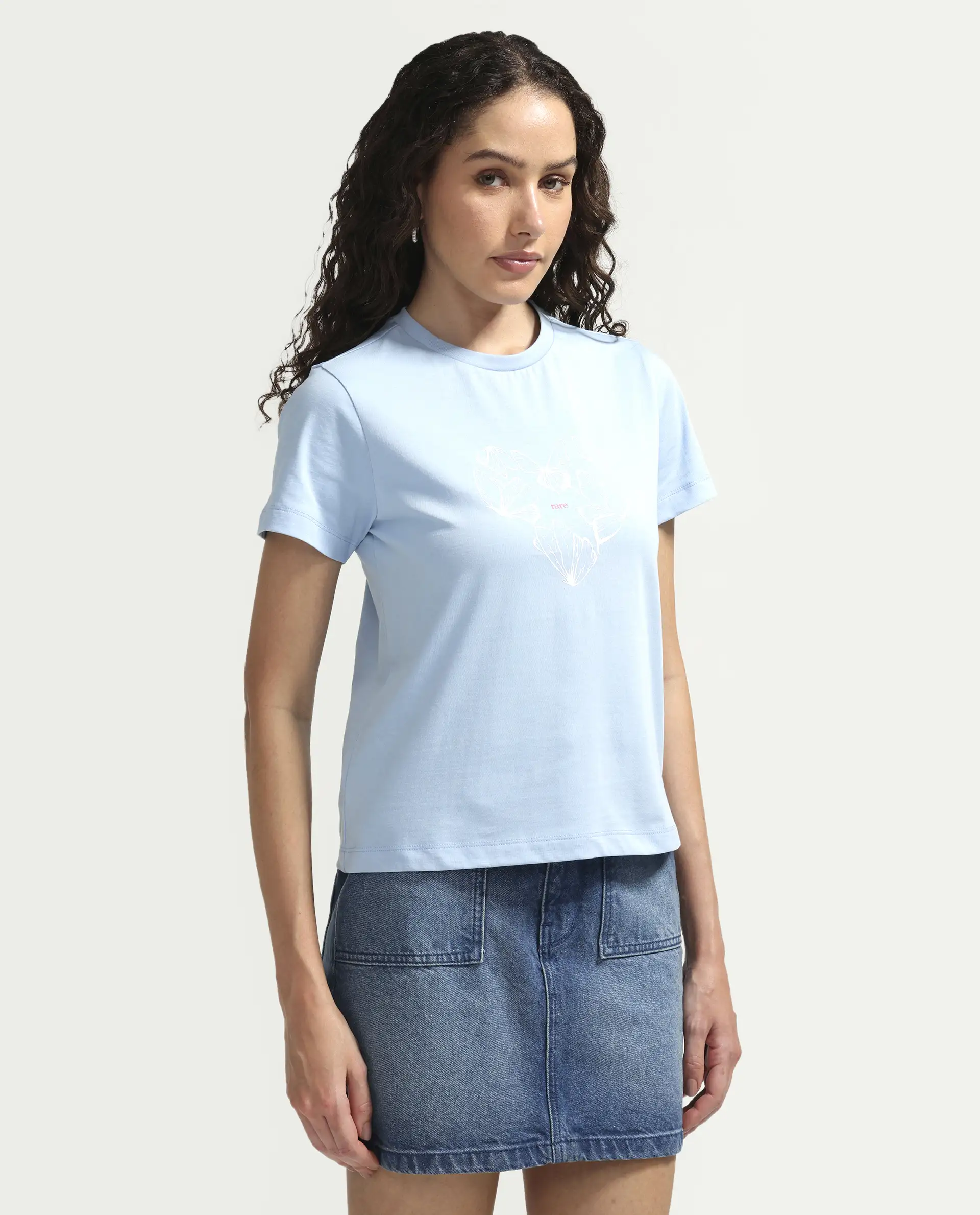Rareism Women's Zelly Light Blue Cotton Crew Neck Pull-On Regular Object Print T-Shirt - Image 6