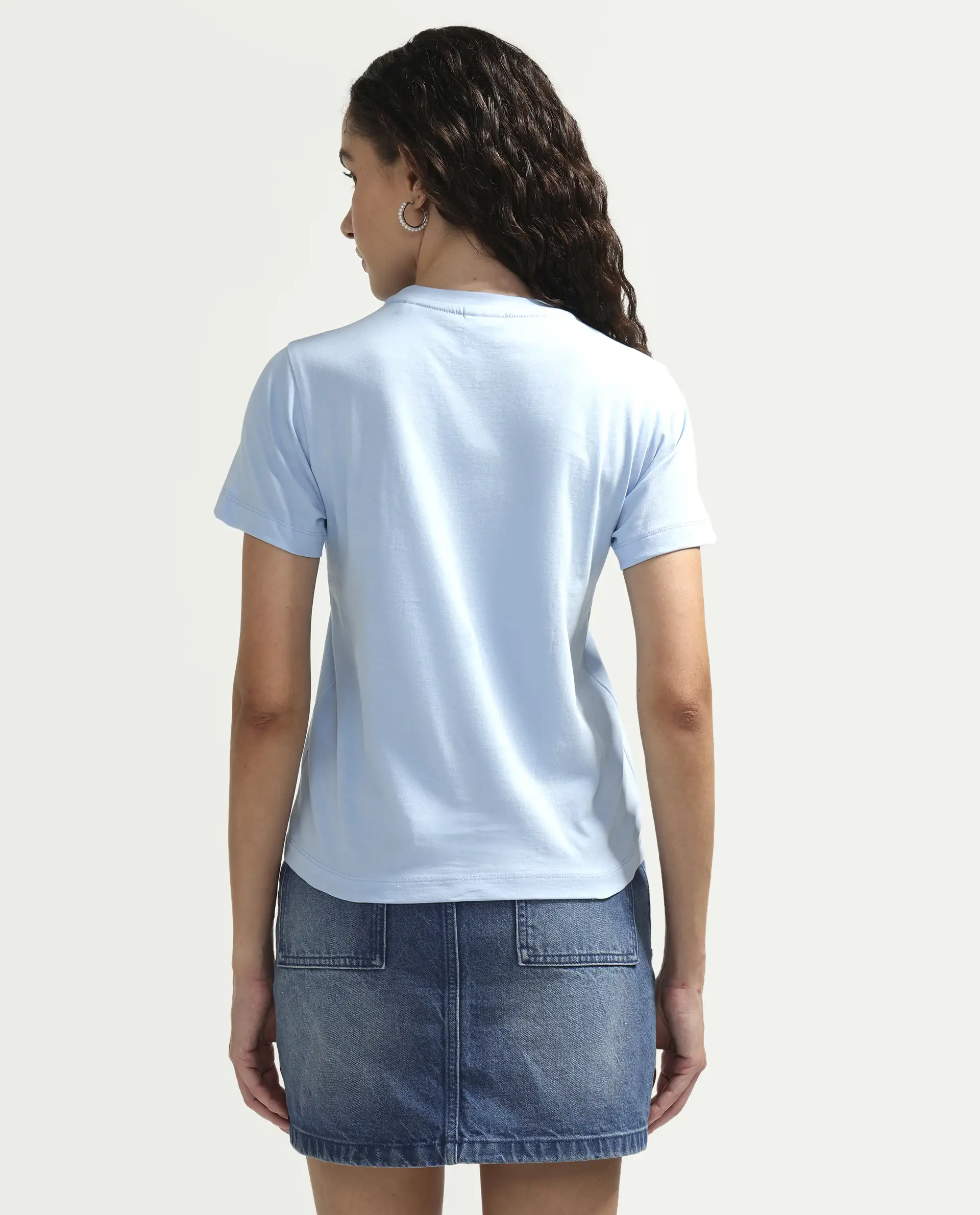 Rareism Women's Zelly Light Blue Cotton Crew Neck Pull-On Regular Object Print T-Shirt - Image 7