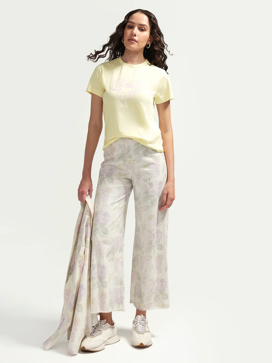 Rareism Women's Zelly Light Yellow Cotton Crew Neck Pull-On Regular Object Print T-Shirt - Image 2