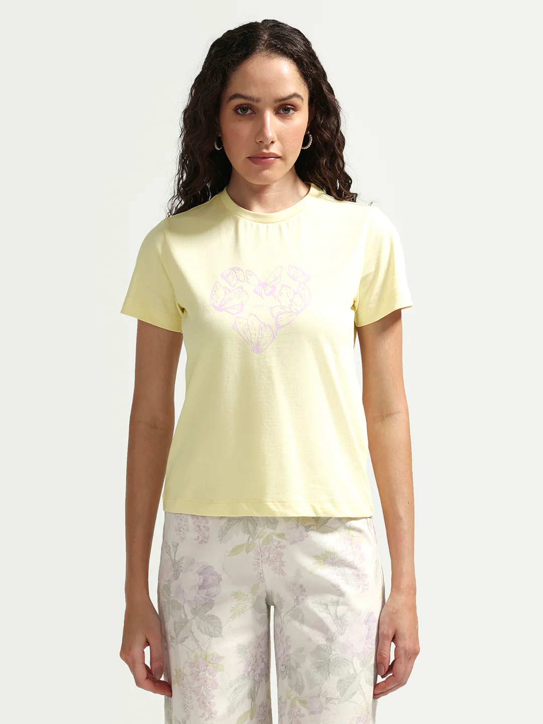 Rareism Women's Zelly Light Yellow Cotton Crew Neck Pull-On Regular Object Print T-Shirt - Image 3