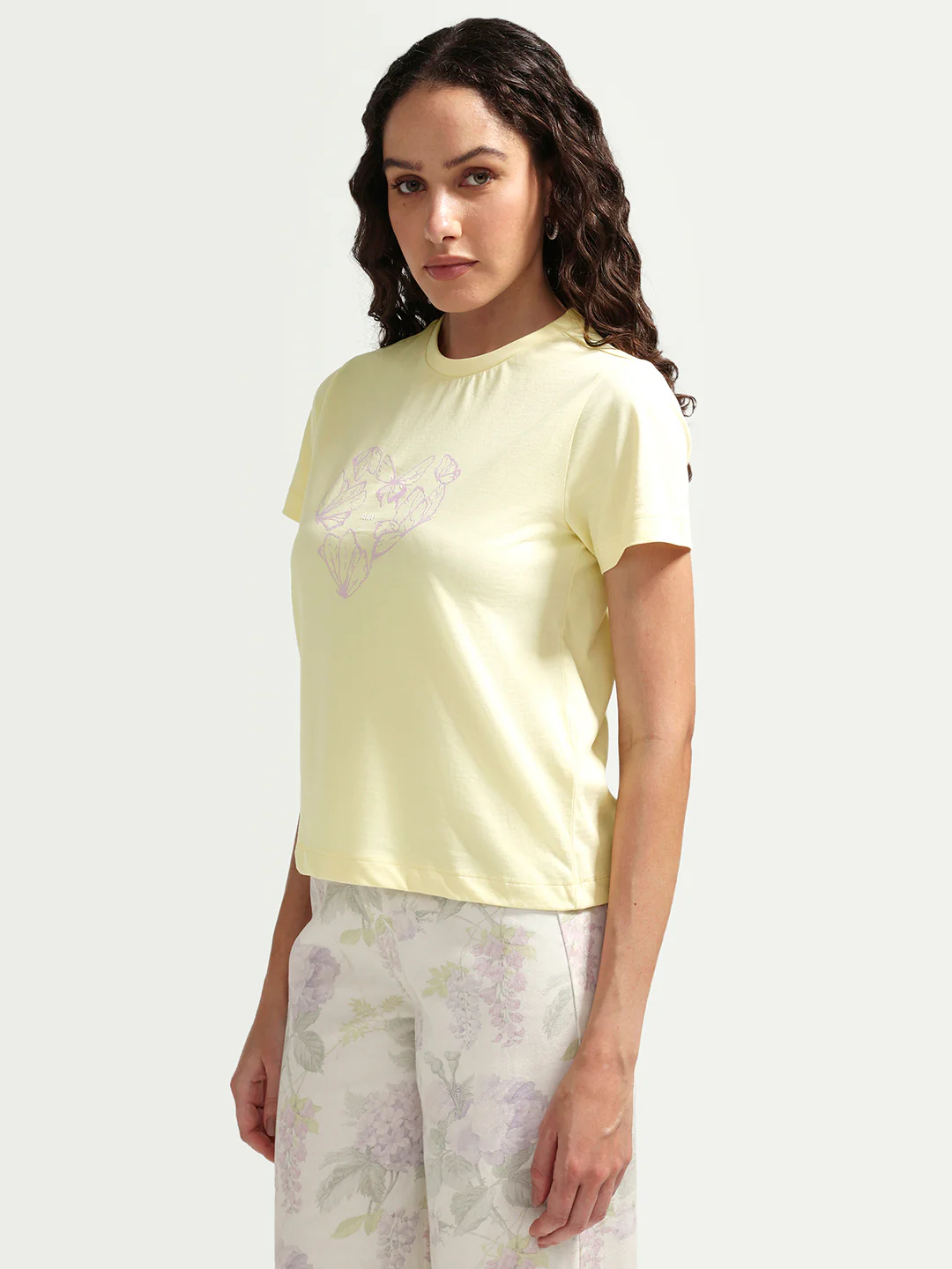 Rareism Women's Zelly Light Yellow Cotton Crew Neck Pull-On Regular Object Print T-Shirt - Image 5