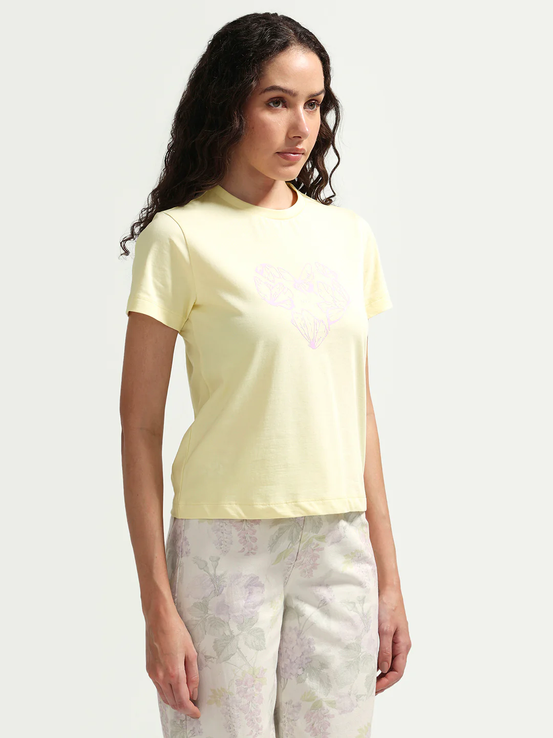 Rareism Women's Zelly Light Yellow Cotton Crew Neck Pull-On Regular Object Print T-Shirt - Image 6