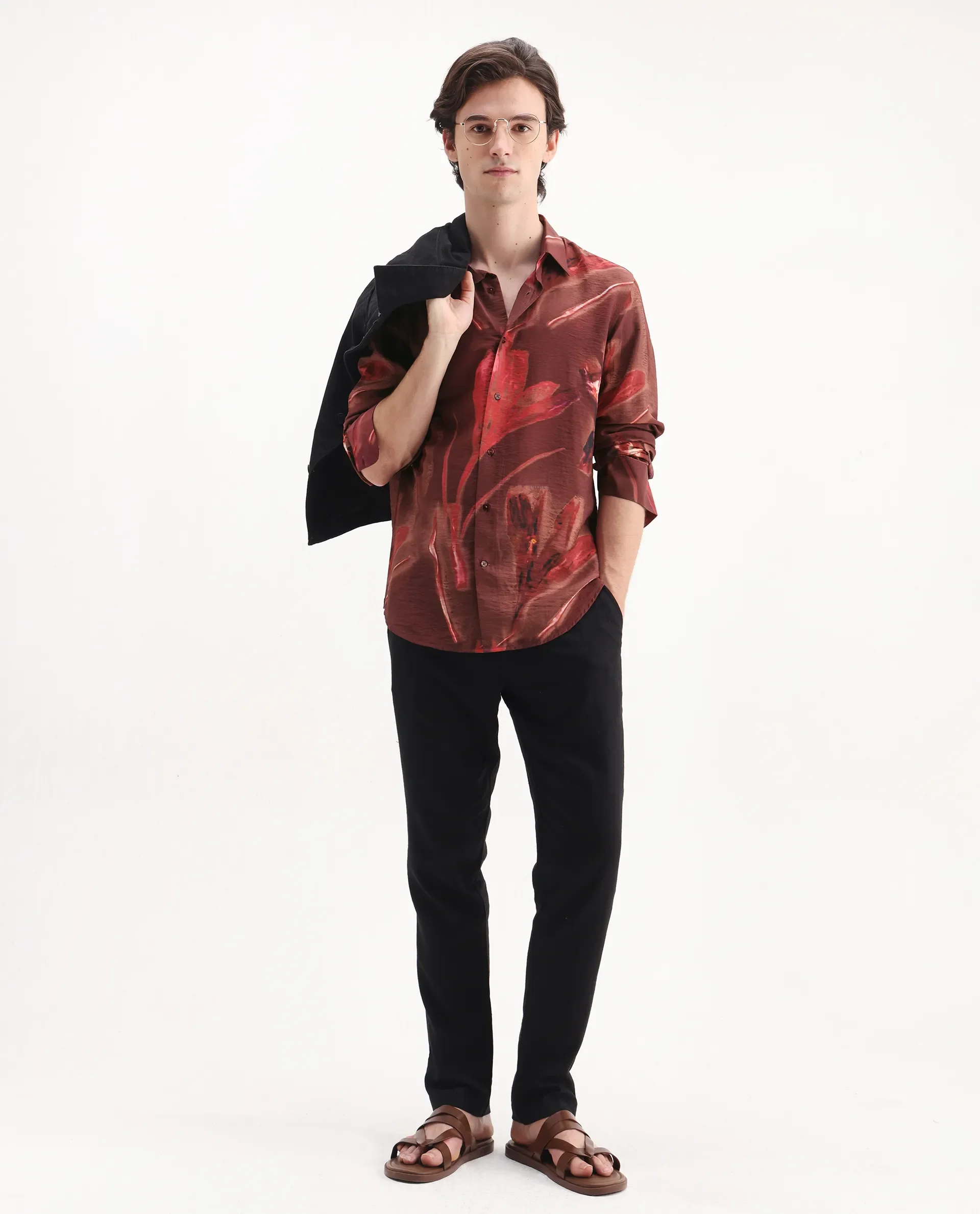 Rare Rabbit Men's Zelo Dusky Red Viscose Blend Floral Print Regular Fit Full Sleeve Collared Shirt - Image 2