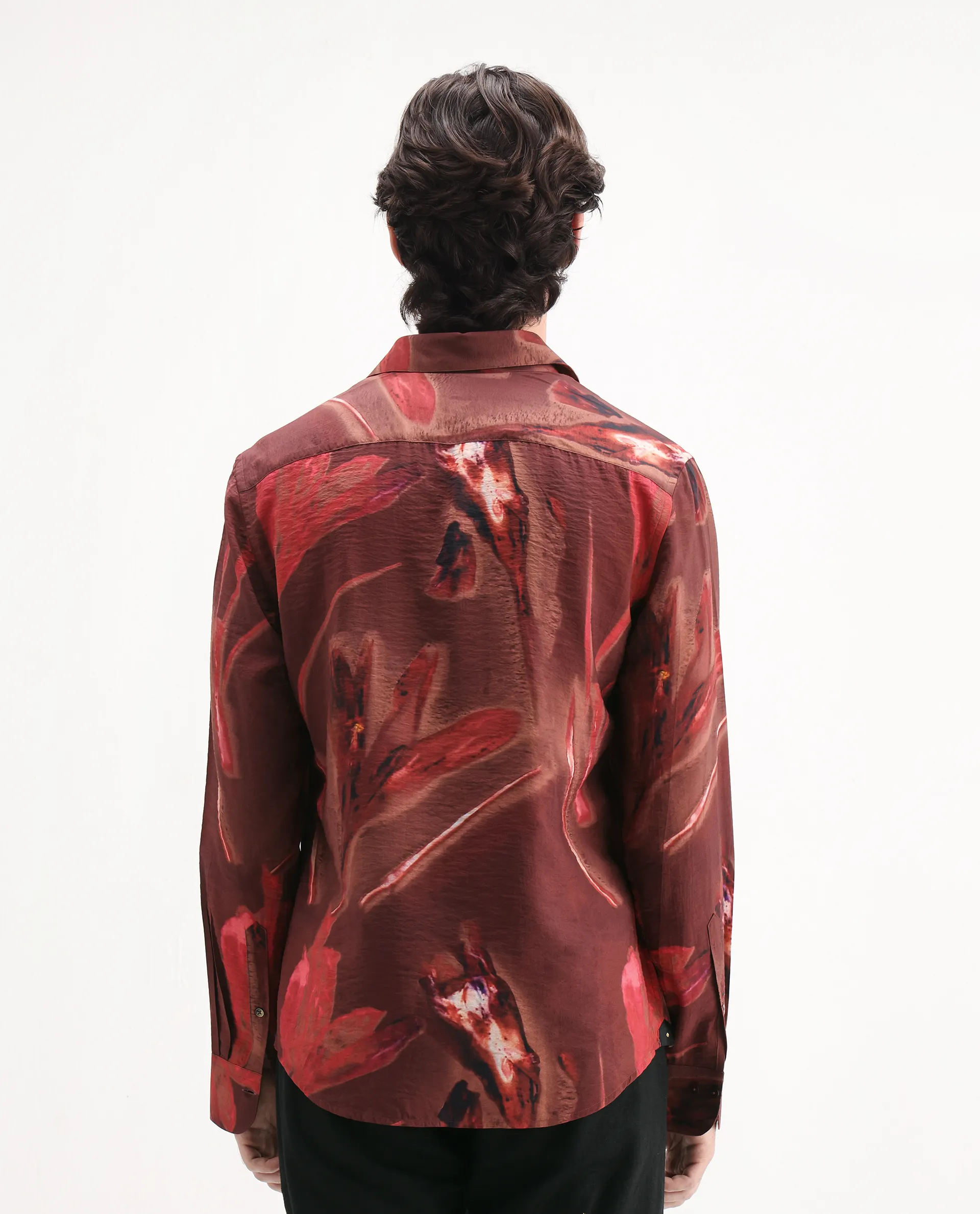 Rare Rabbit Men's Zelo Dusky Red Viscose Blend Floral Print Regular Fit Full Sleeve Collared Shirt - Image 7