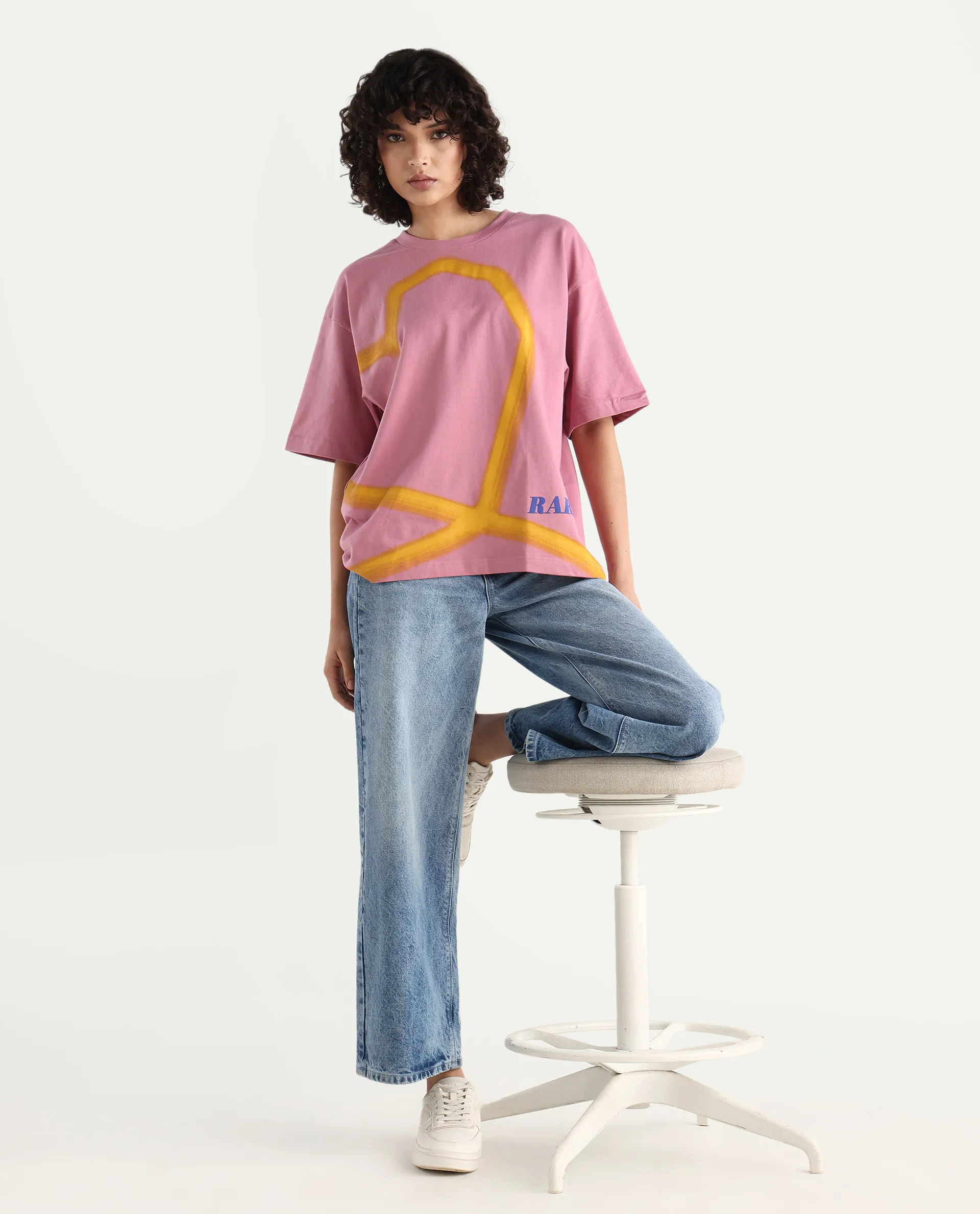 Rareism Women's Zelzo Pink Cotton Graphic Print Oversized T-Shirt - Image 2