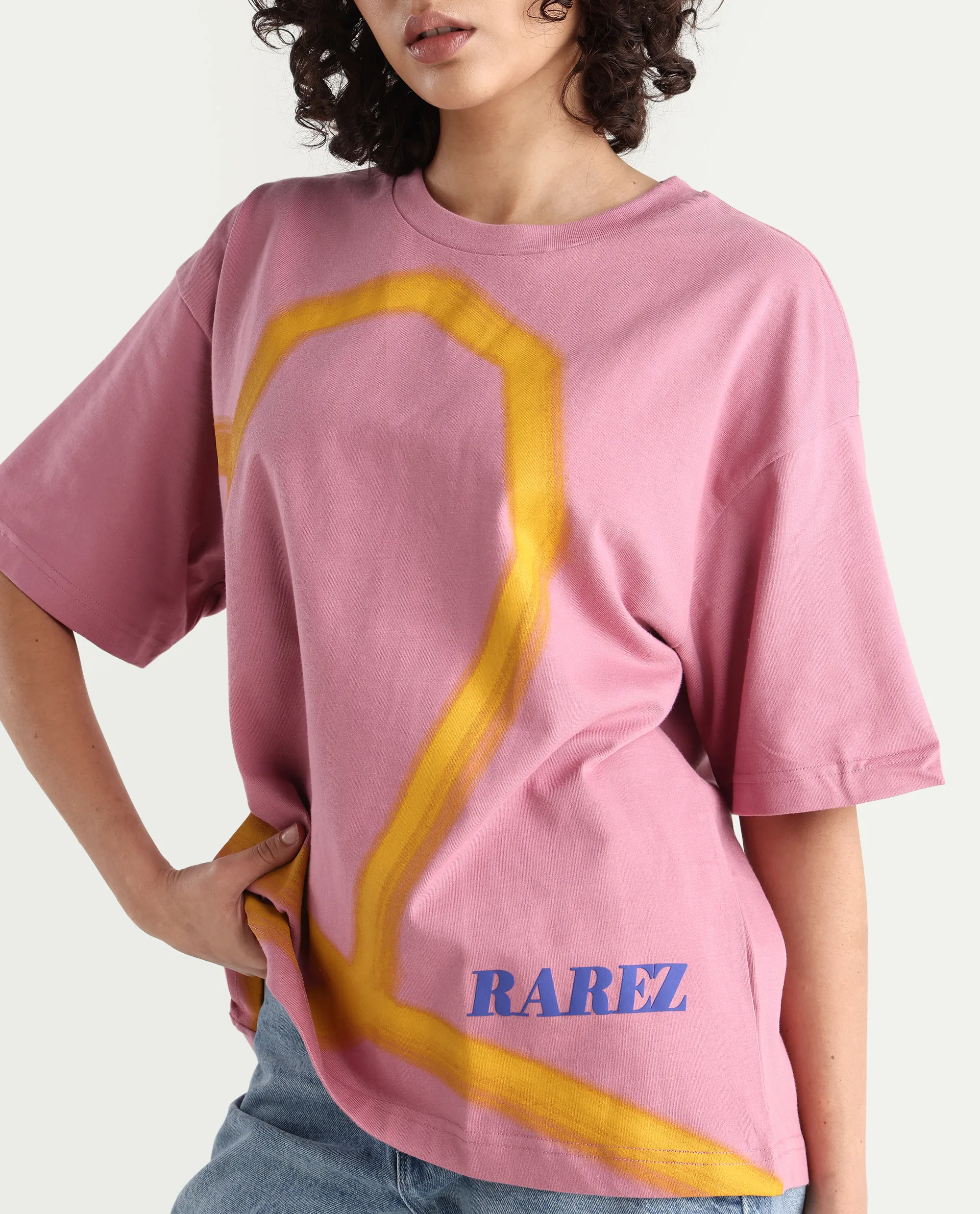 Rareism Women's Zelzo Pink Cotton Graphic Print Oversized T-Shirt - Image 4