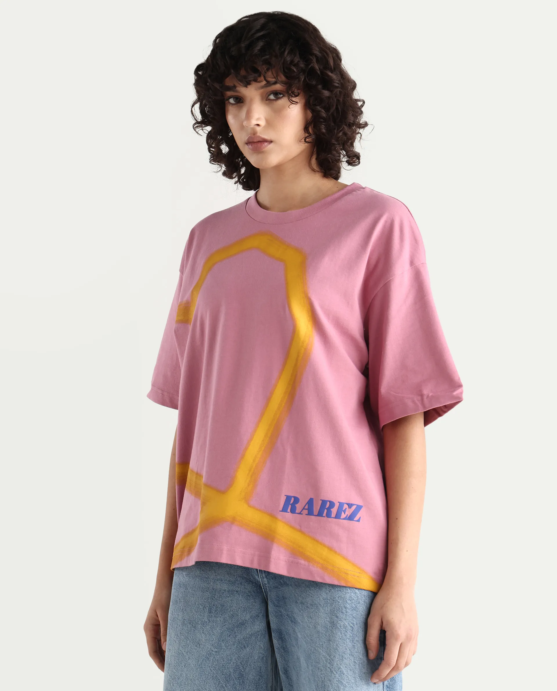 Rareism Women's Zelzo Pink Cotton Graphic Print Oversized T-Shirt - Image 5