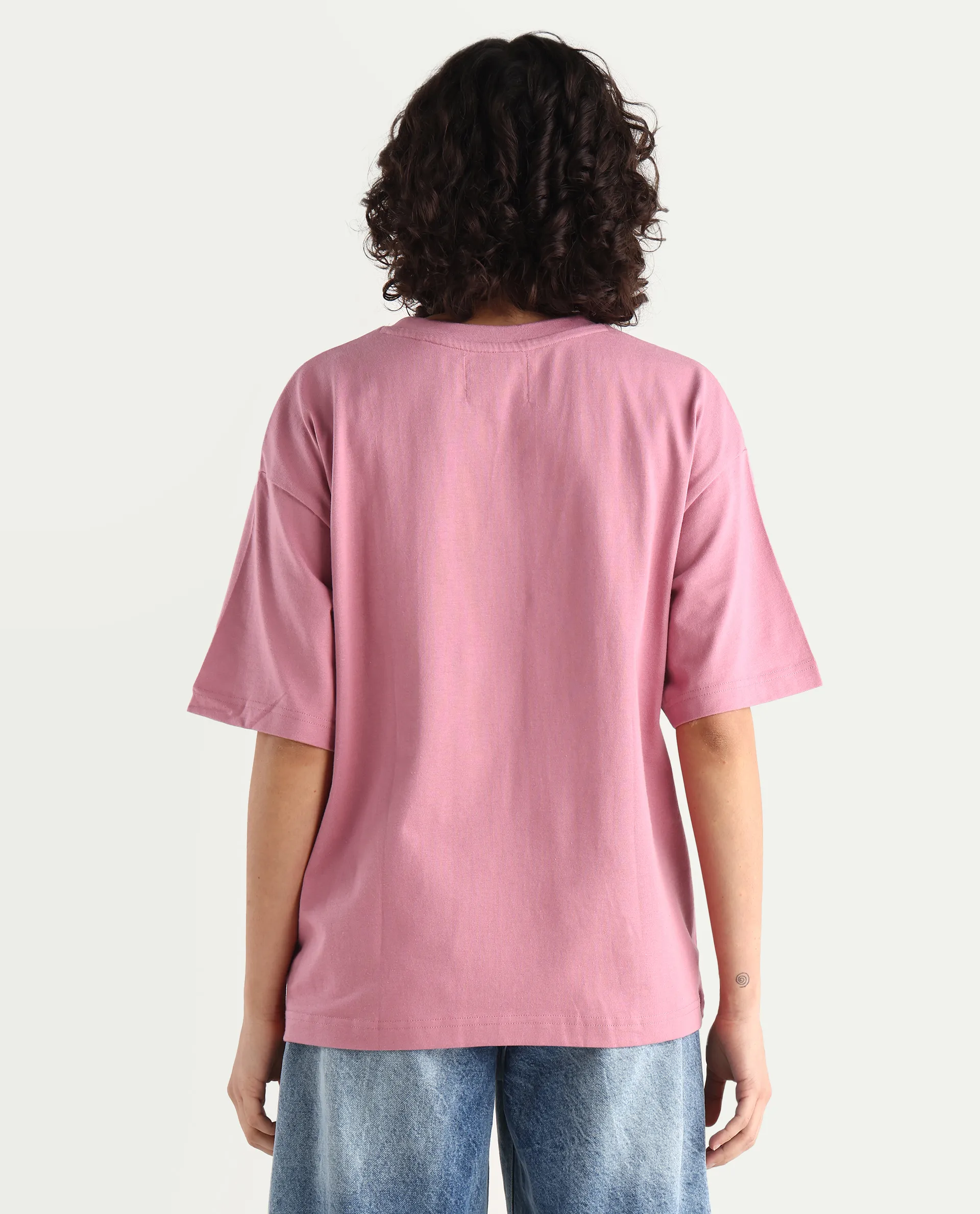 Rareism Women's Zelzo Pink Cotton Graphic Print Oversized T-Shirt - Image 7