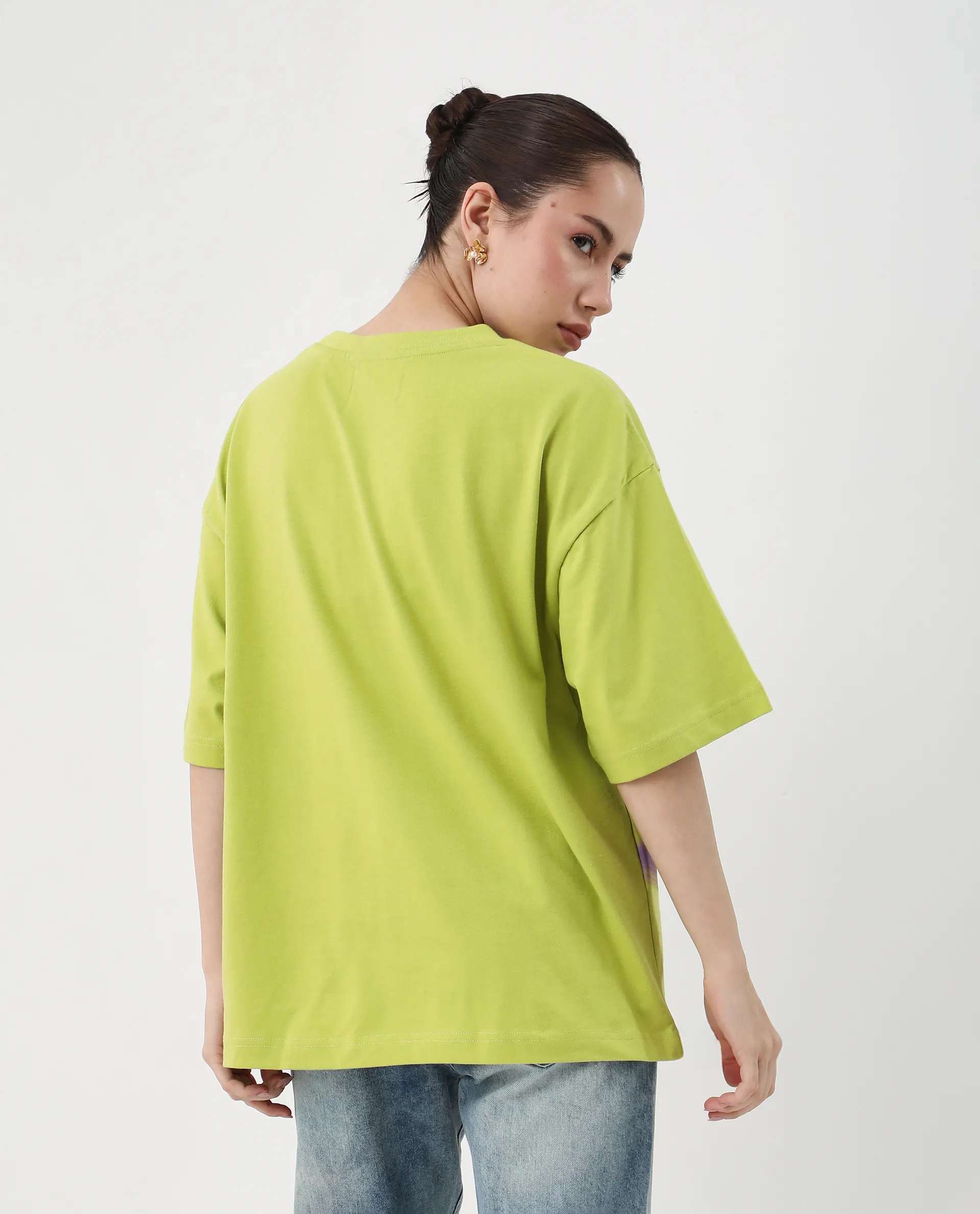 Rareism Women's Zelzo Green Cotton Graphic Print Oversized T-Shirt - Image 7