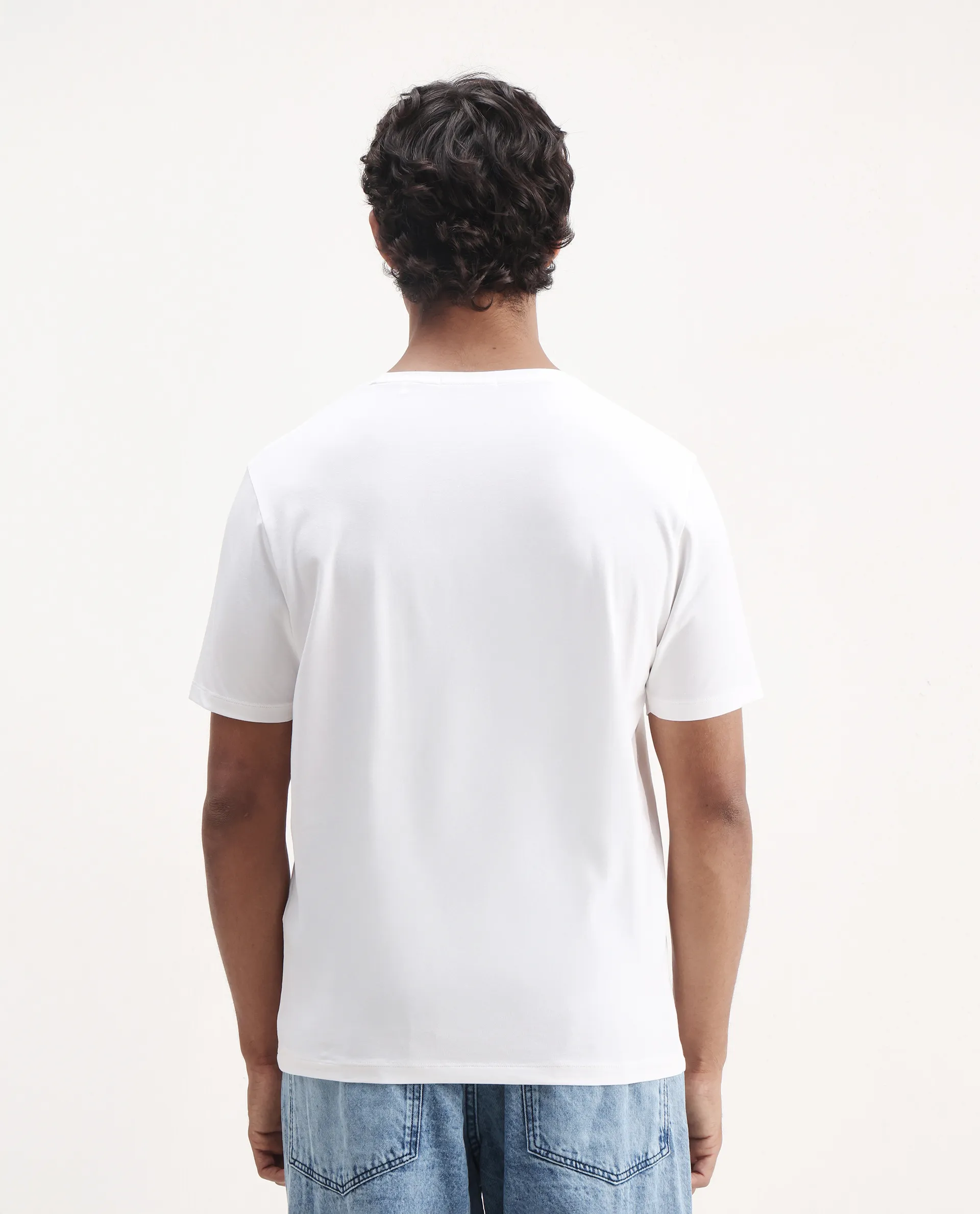 Rare Rabbit Men's Zemi White Cotton Blend Graphic Print Regular Fit Half Sleeve Crew Neck T-Shirt - Image 3