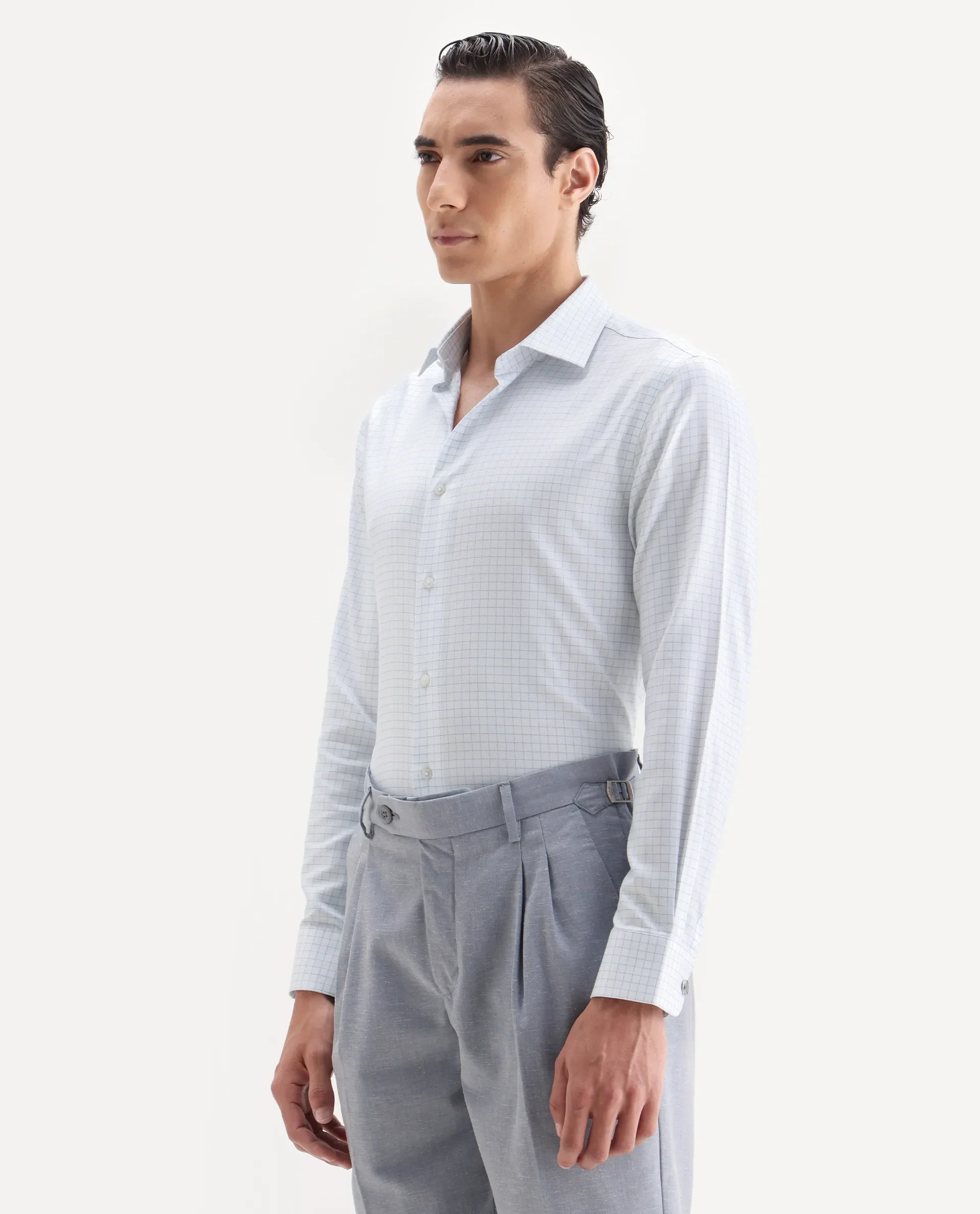 Rare Rabbit Men's Zemp White Cotton Fabric Full Sleeve Regular Fit Checked Shirt - Image 4