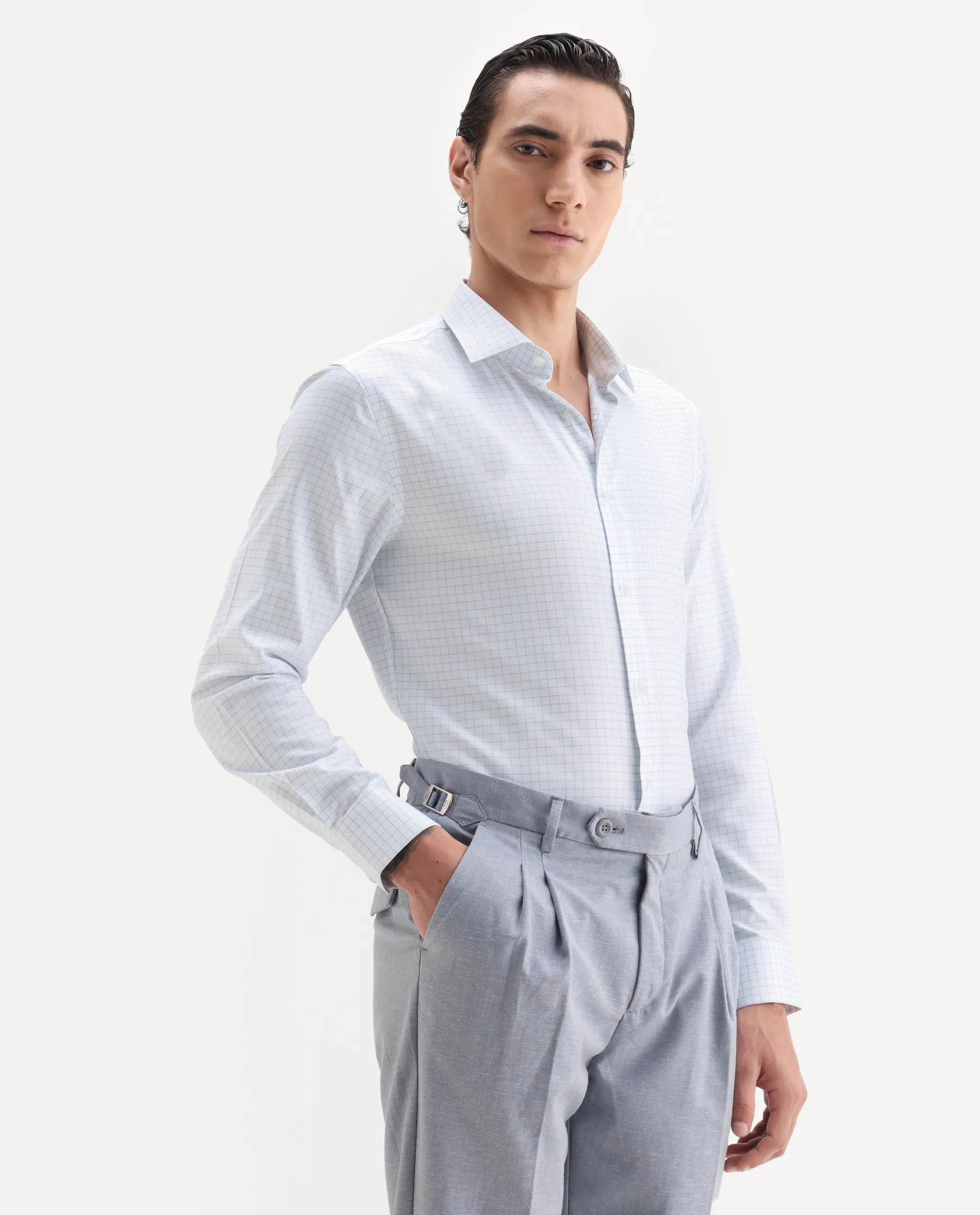 Rare Rabbit Men's Zemp White Cotton Fabric Full Sleeve Regular Fit Checked Shirt - Image 5