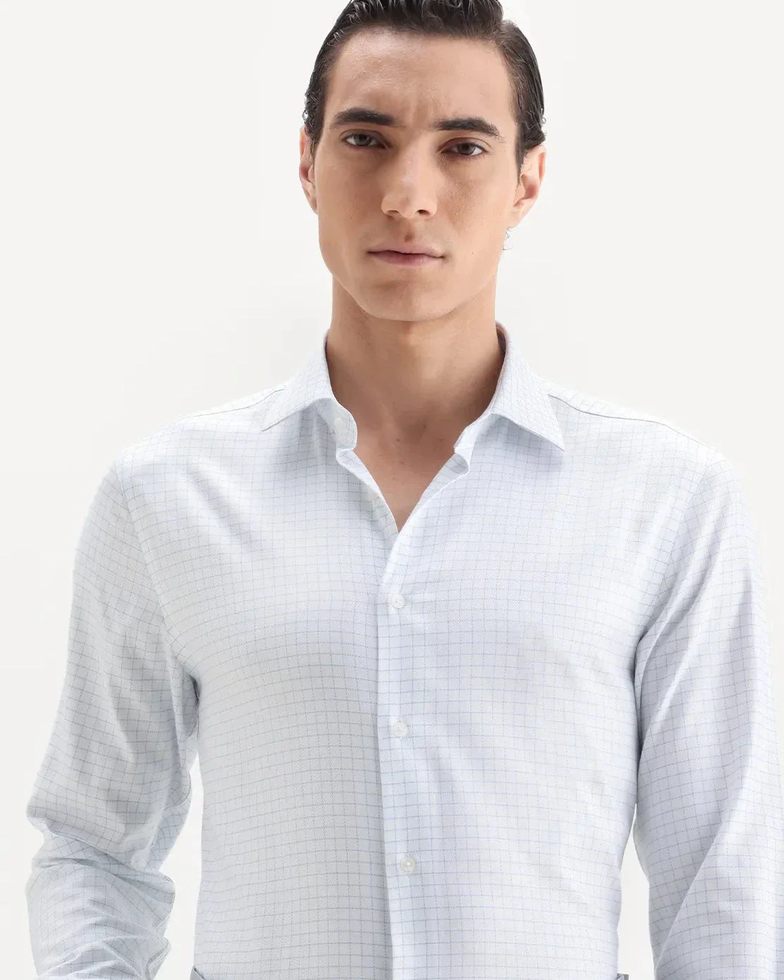 Rare Rabbit Men's Zemp White Cotton Fabric Full Sleeve Regular Fit Checked Shirt - Image 6