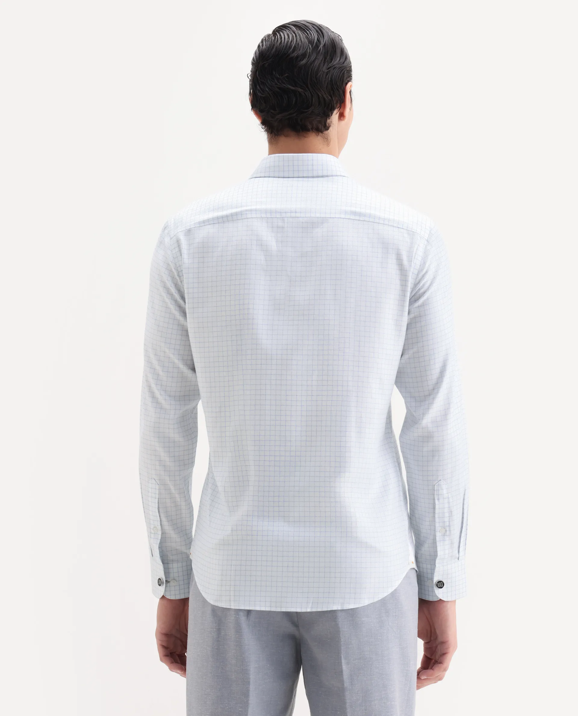 Rare Rabbit Men's Zemp White Cotton Fabric Full Sleeve Regular Fit Checked Shirt - Image 8