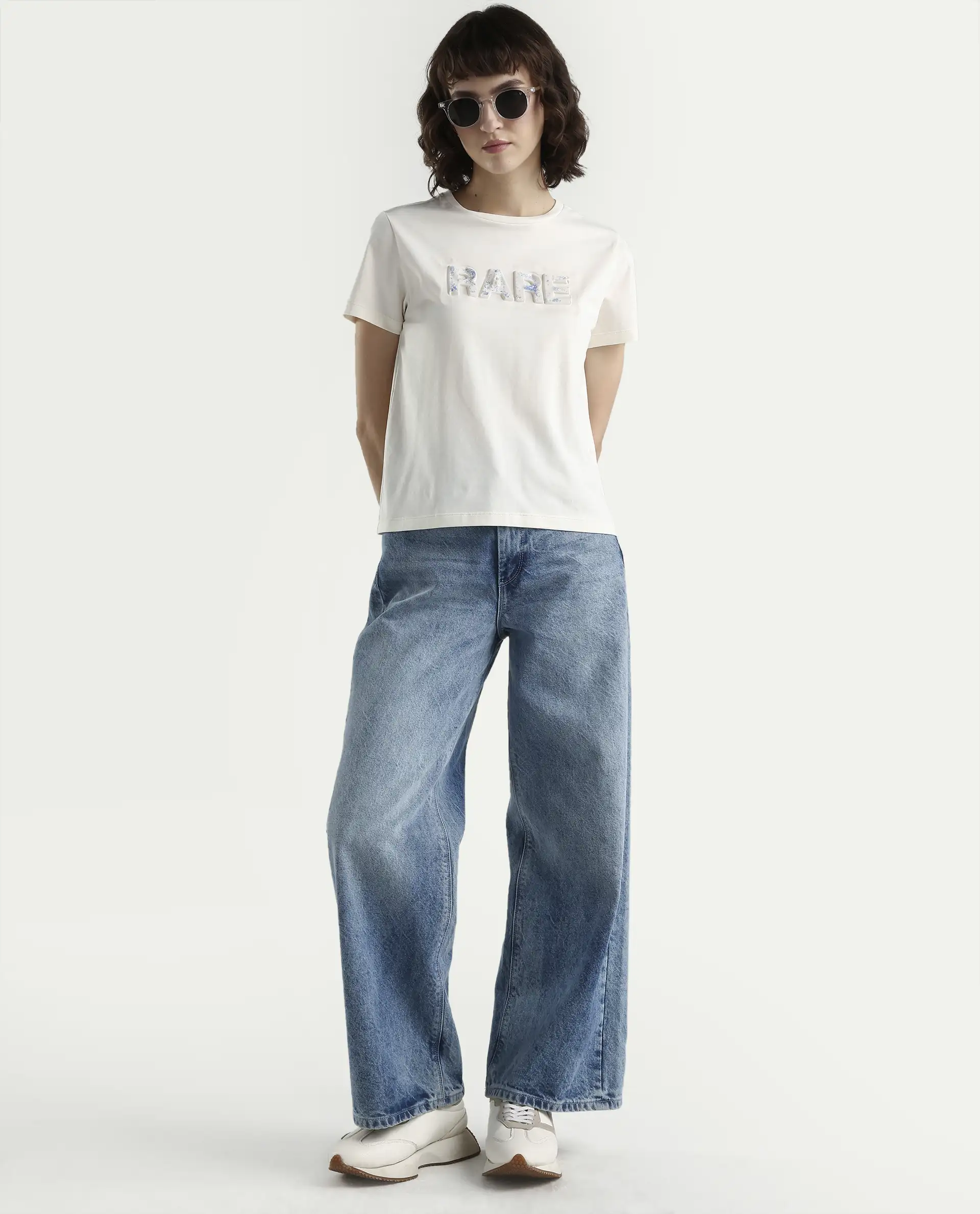 Rareism Women's Zen Off White Cotton Blend Half Sleeve Regular Fit Printed T-Shirt - Image 2