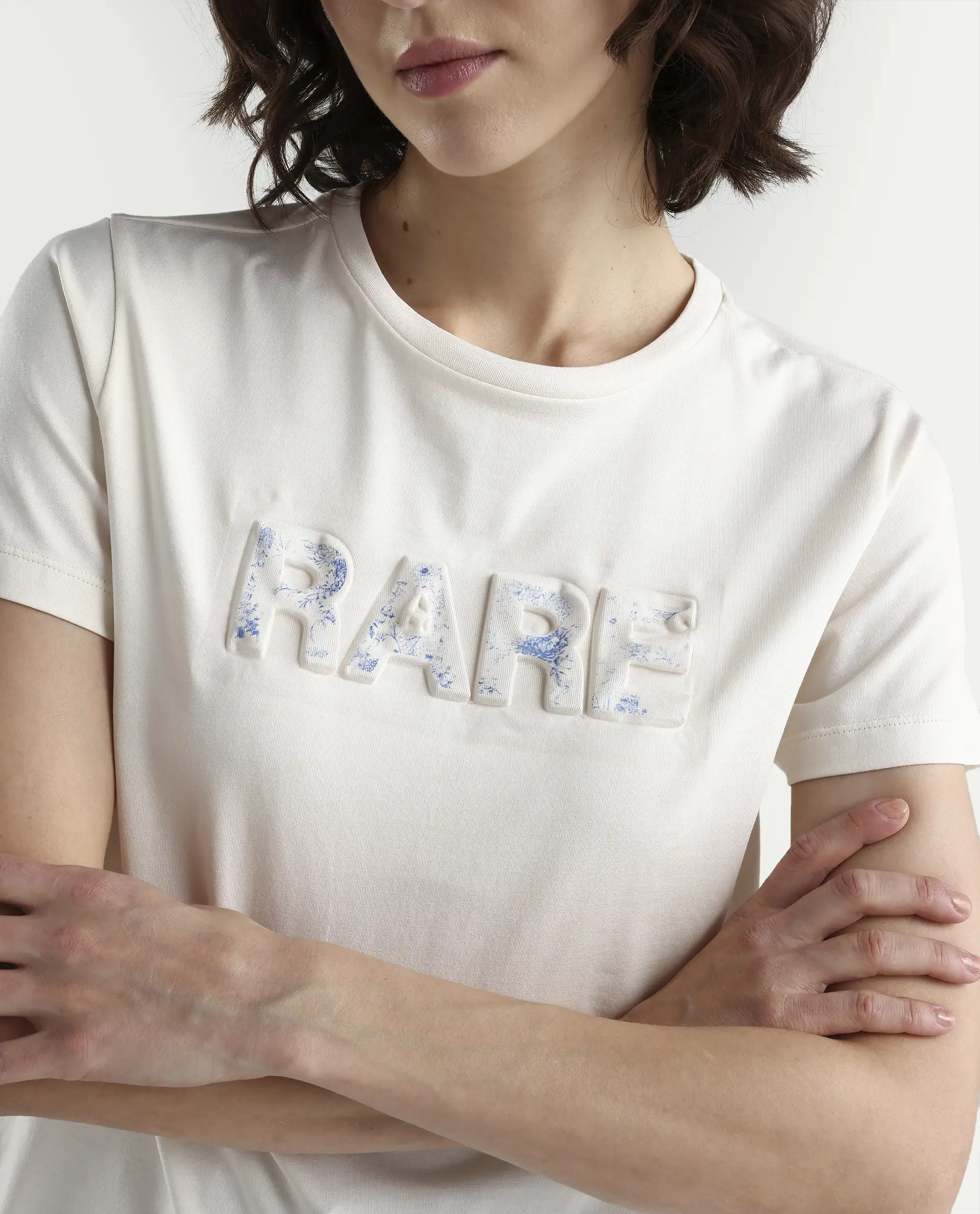 Rareism Women's Zen Off White Cotton Blend Half Sleeve Regular Fit Printed T-Shirt - Image 4