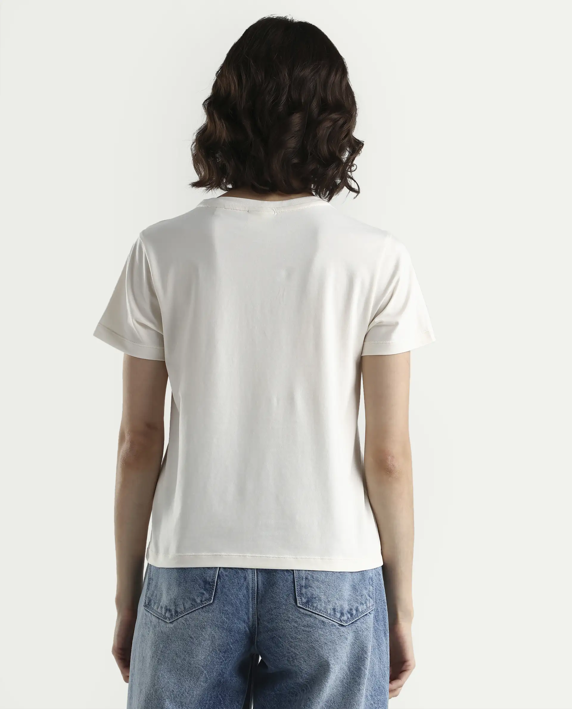 Rareism Women's Zen Off White Cotton Blend Half Sleeve Regular Fit Printed T-Shirt - Image 7