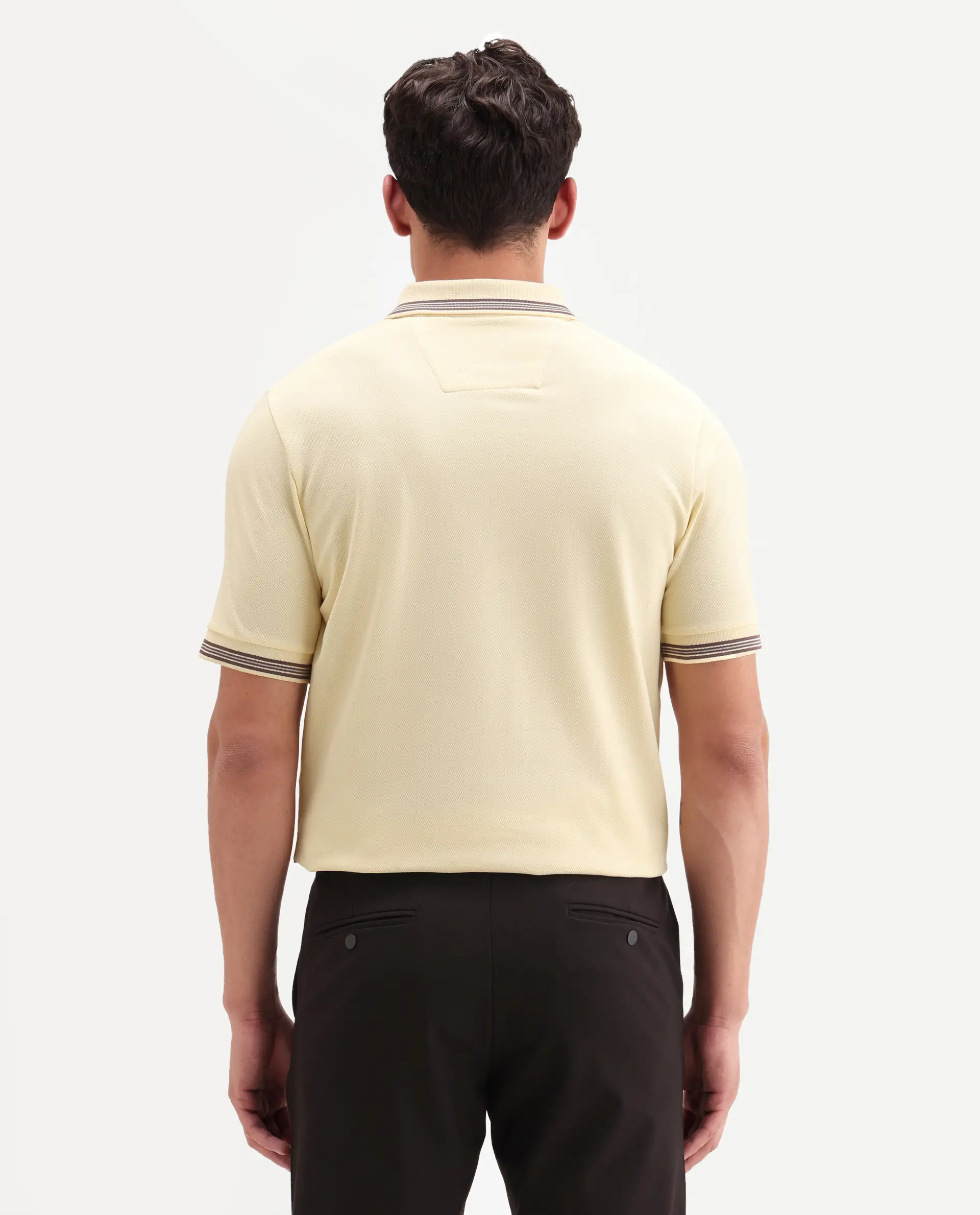 Rare Rabbit Men's Zena Light Yellow Cotton Blend Fabric Half Sleeve Spread Collar Regular Fit Plain Polo - Image 7