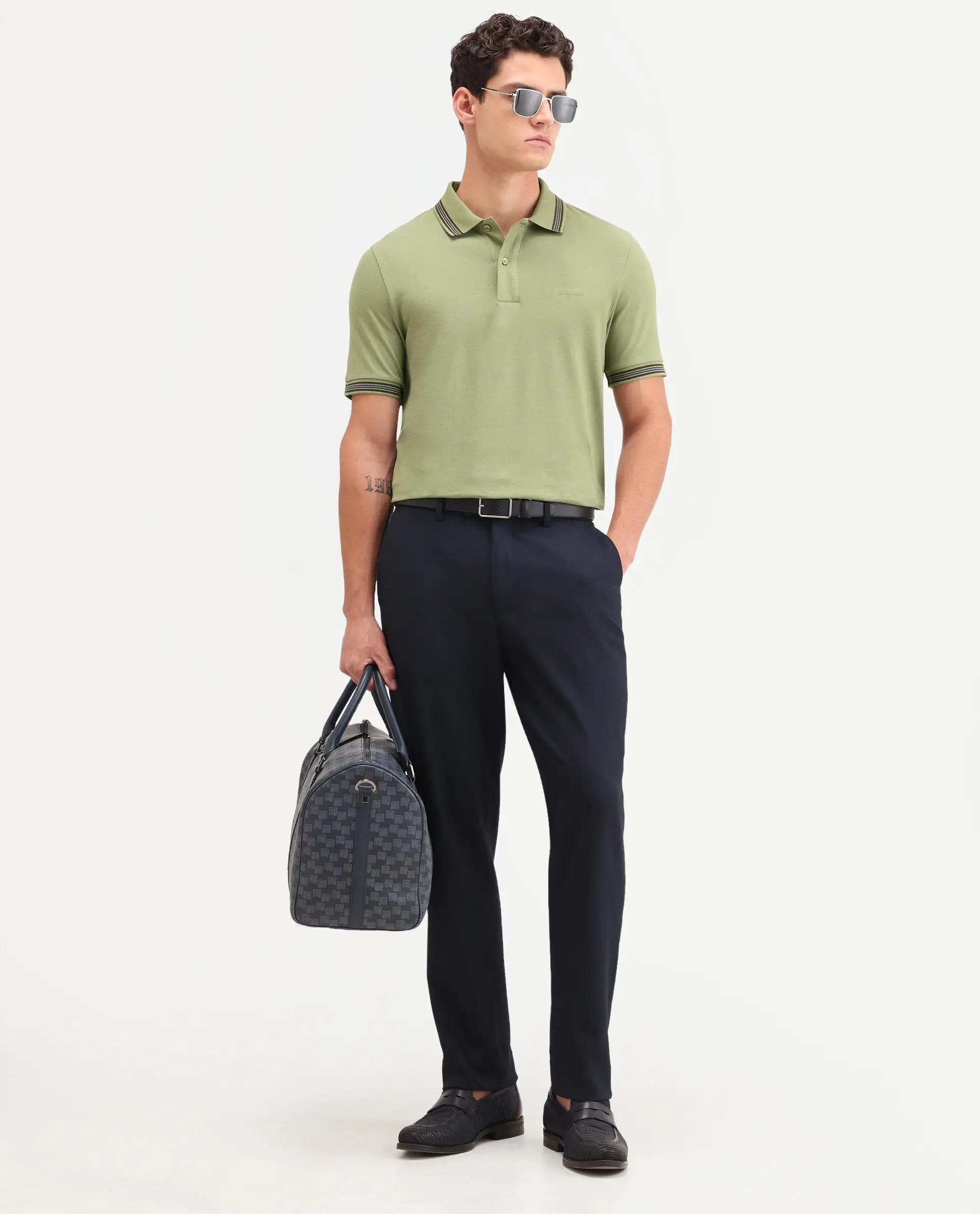 Rare Rabbit Men's Zena Sage Cotton Blend Fabric Half Sleeve Spread Collar Regular Fit Plain Polo - Image 2