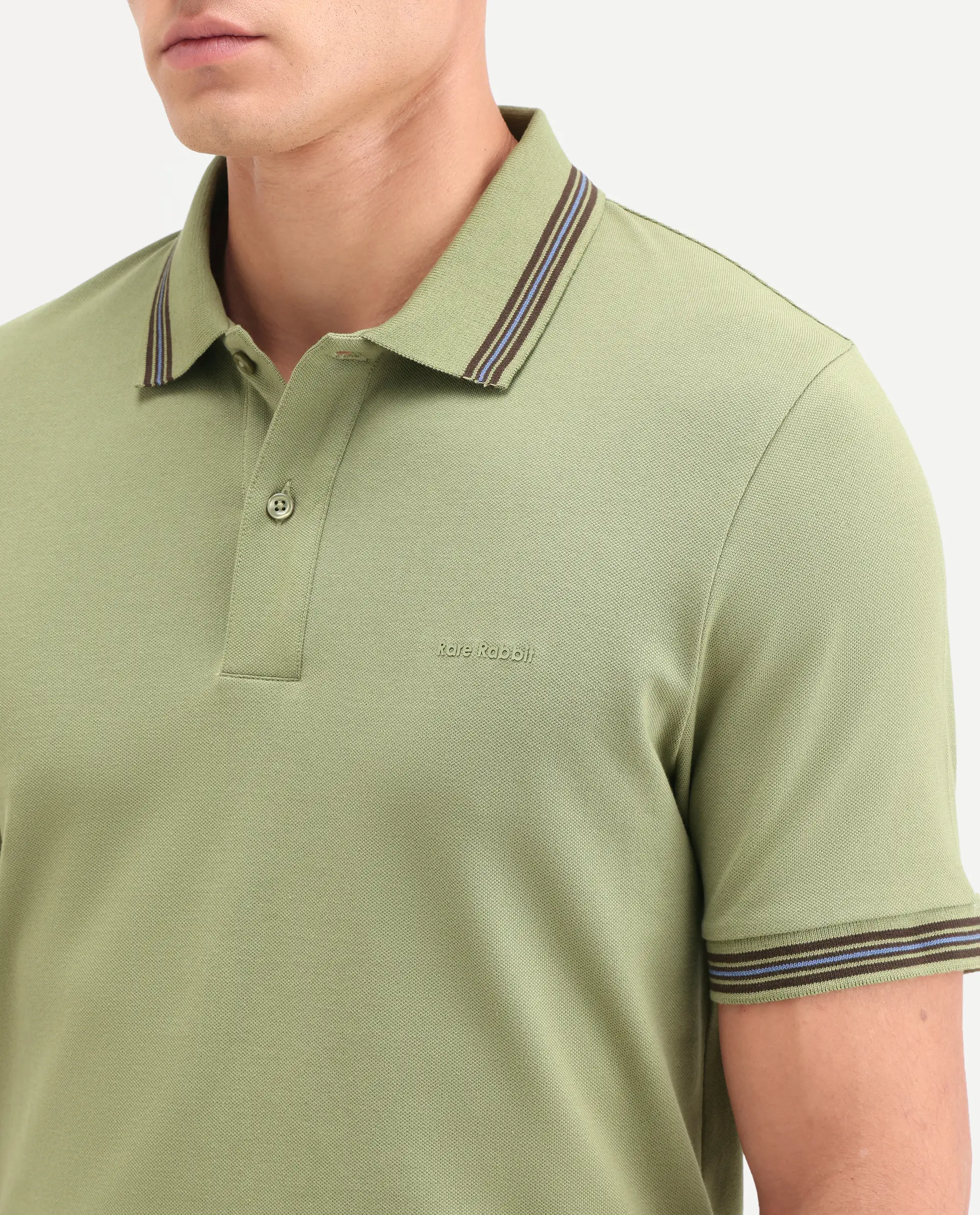 Rare Rabbit Men's Zena Sage Cotton Blend Fabric Half Sleeve Spread Collar Regular Fit Plain Polo - Image 3