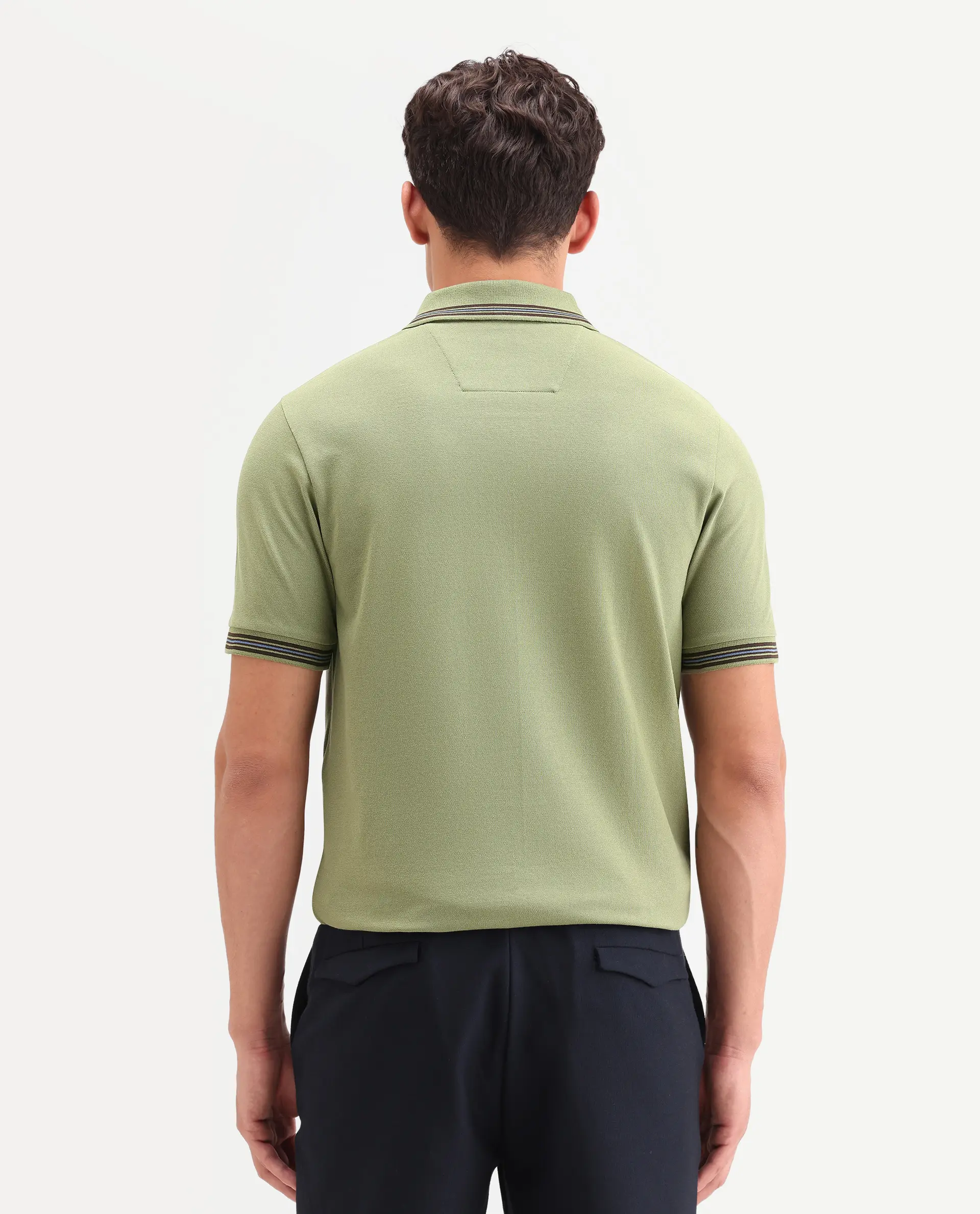 Rare Rabbit Men's Zena Sage Cotton Blend Fabric Half Sleeve Spread Collar Regular Fit Plain Polo - Image 8