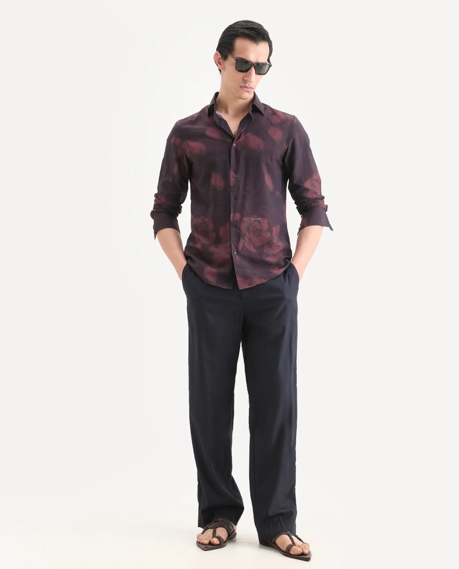 Rare Rabbit Men's Zena Maroon Viscose Blend Fabric Collared Neck Regular Printed Shirt - Image 2