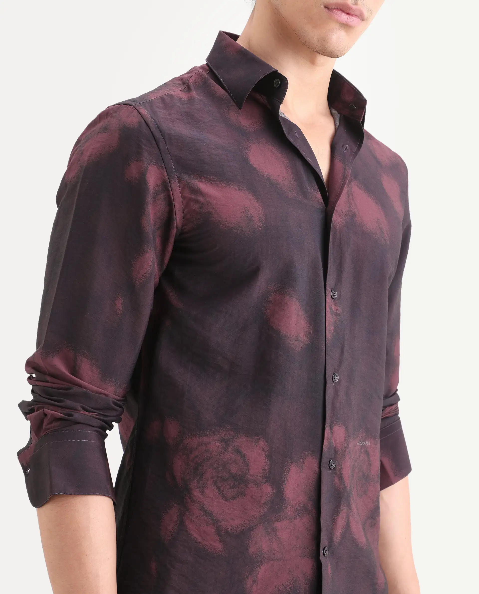 Rare Rabbit Men's Zena Maroon Viscose Blend Fabric Collared Neck Regular Printed Shirt - Image 4