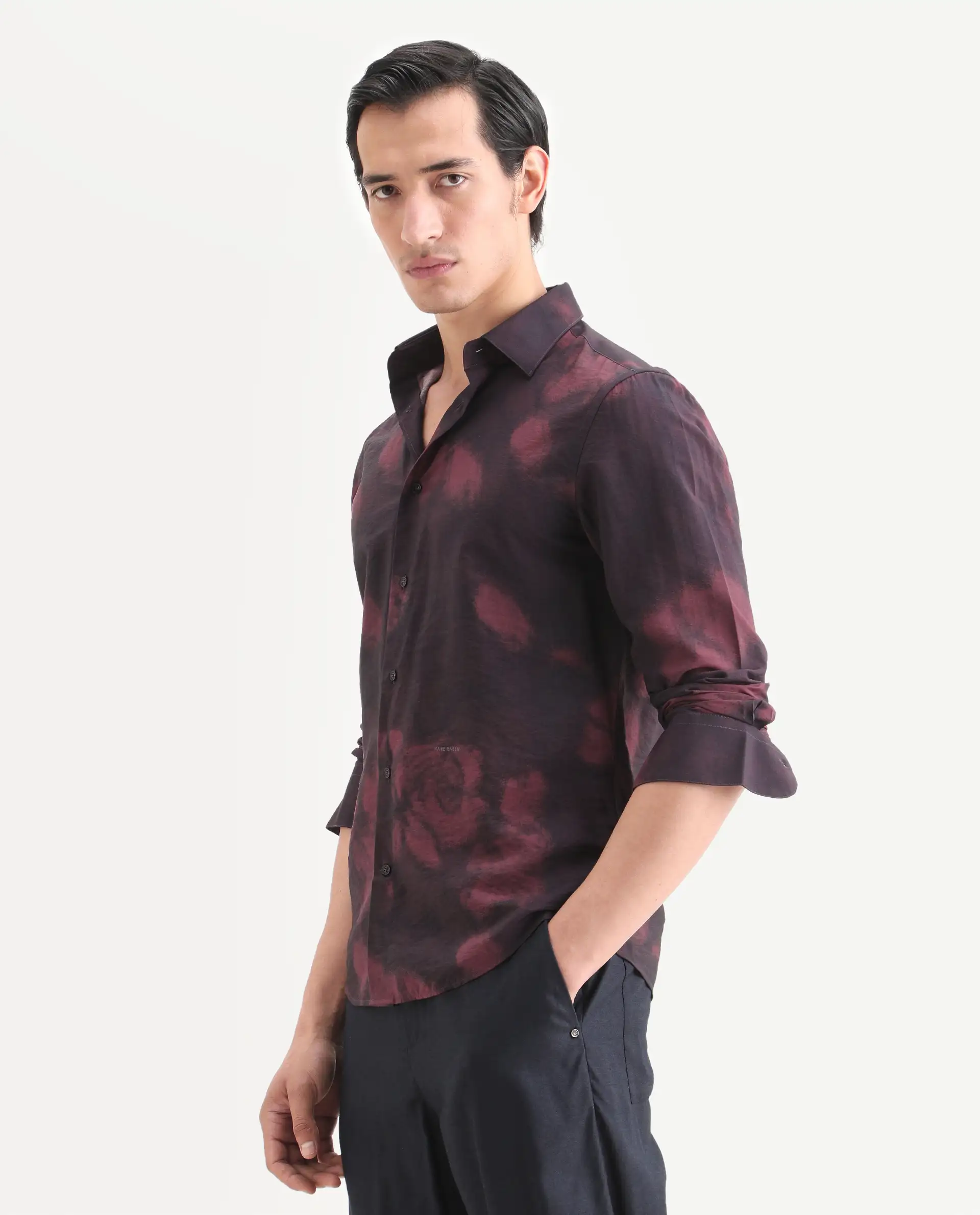 Rare Rabbit Men's Zena Maroon Viscose Blend Fabric Collared Neck Regular Printed Shirt - Image 5