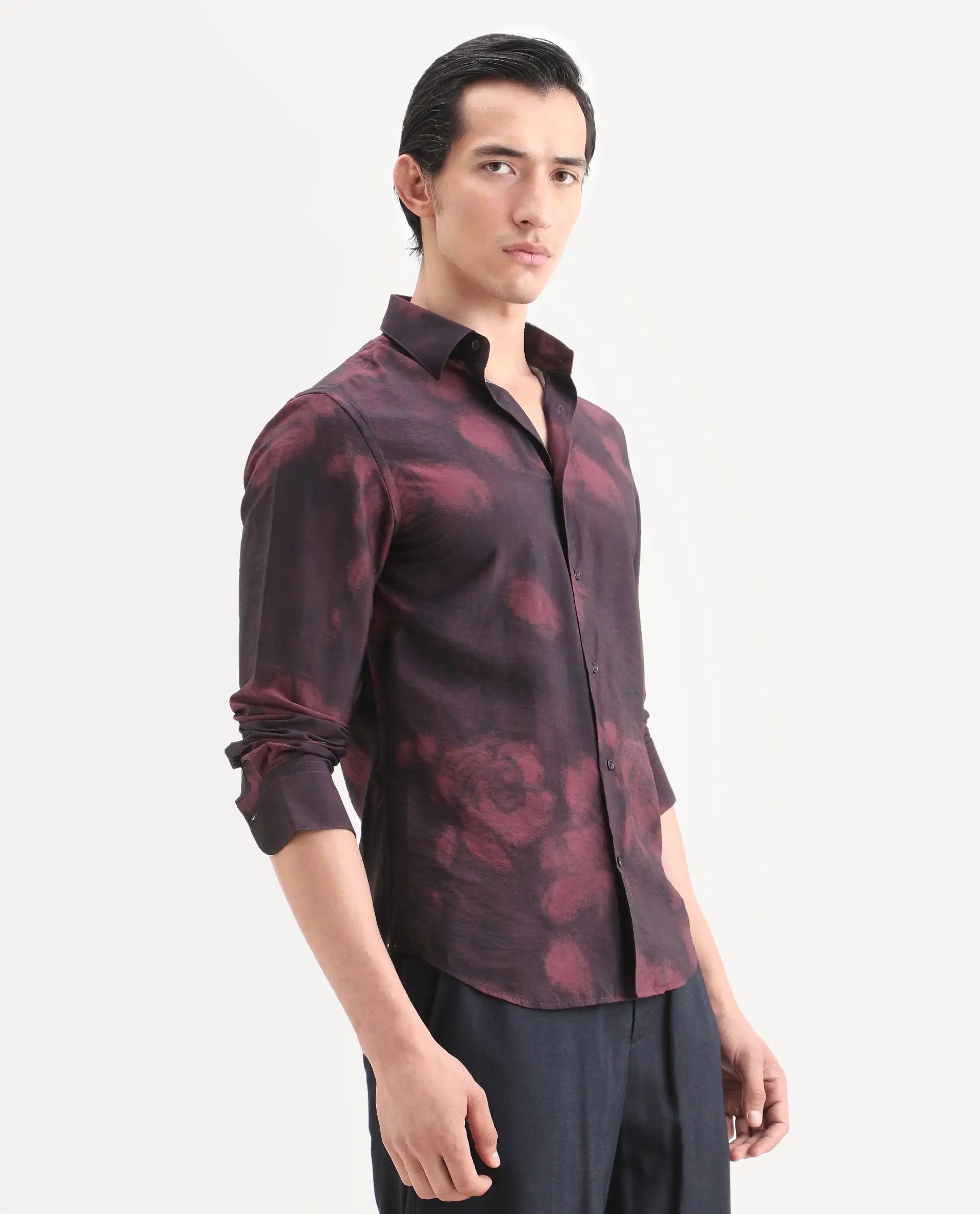 Rare Rabbit Men's Zena Maroon Viscose Blend Fabric Collared Neck Regular Printed Shirt - Image 6