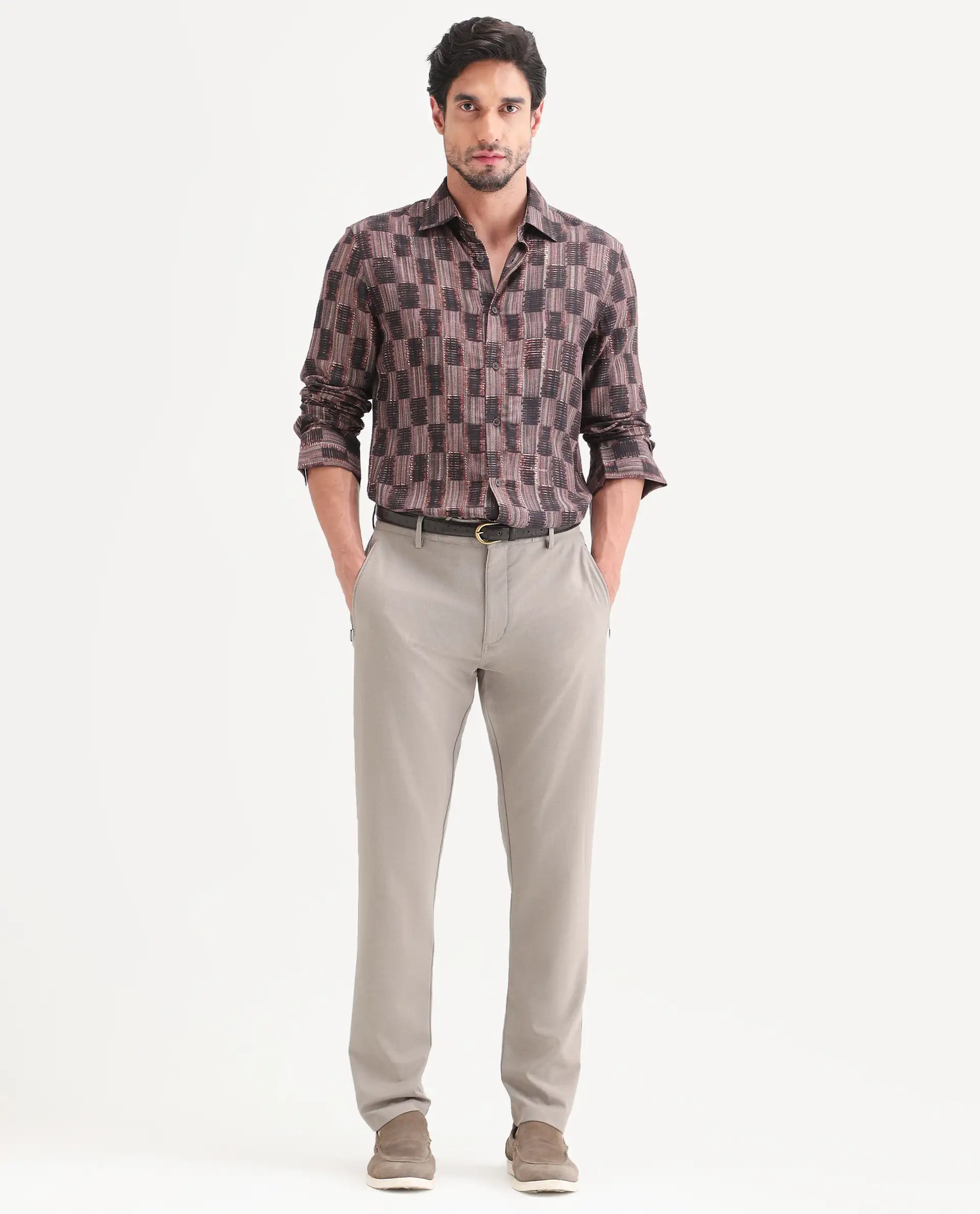 Rare Rabbit Men's Zenat Brown Viscose Fabric Full Sleeve Spread Collar Regular Abstract Print Shirt - Image 2