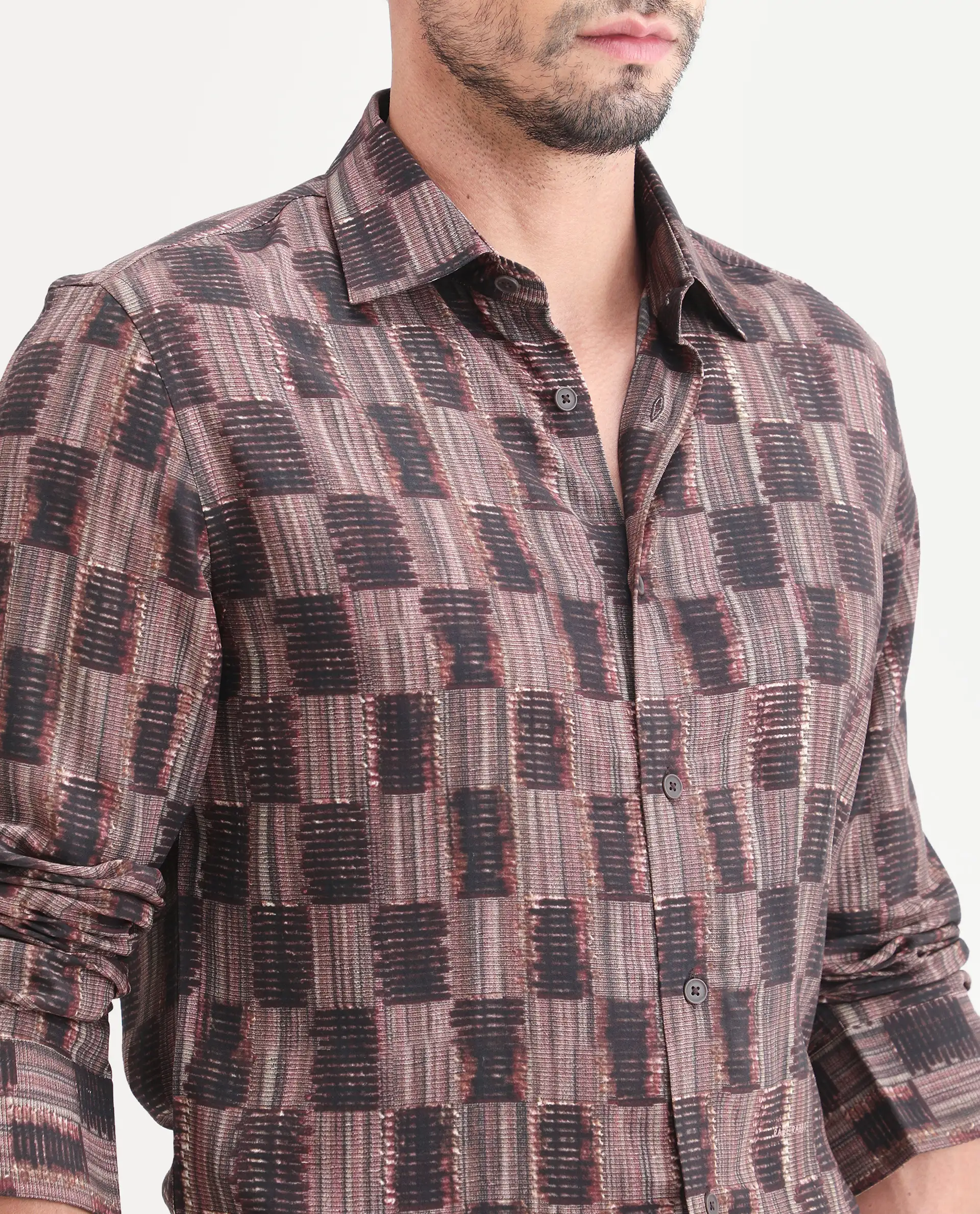 Rare Rabbit Men's Zenat Brown Viscose Fabric Full Sleeve Spread Collar Regular Abstract Print Shirt - Image 3